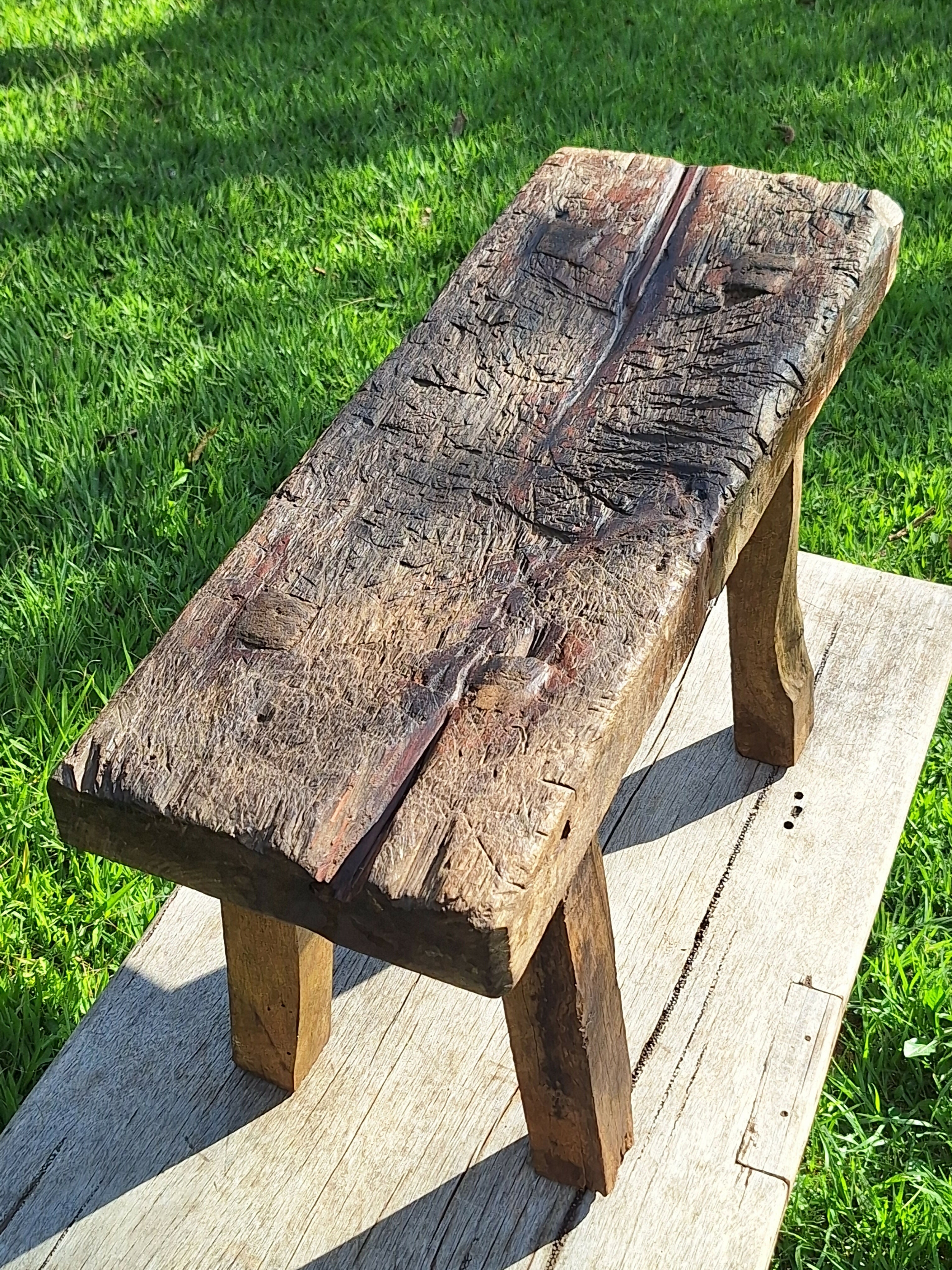 Banco Antigo Rústico Madeira Maciça Garimpo Mineiro