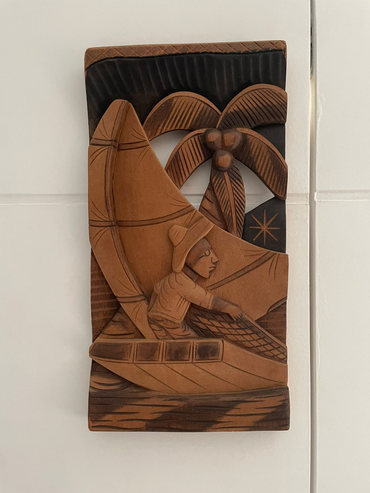 Quadro entalhado na madeira - Jangadeiro 
