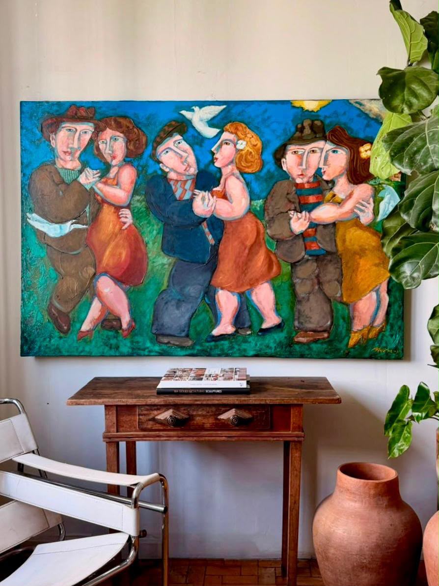 Grande Quadro "Dança" de Enrique Aravena (com certificado de autenticidade) 