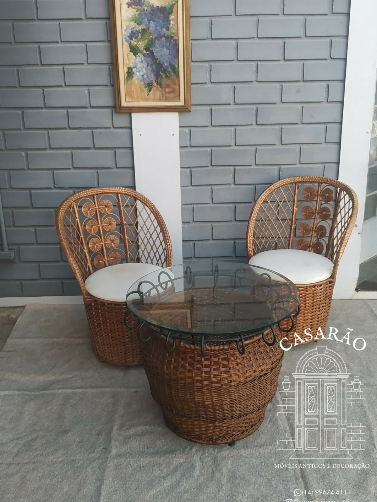 Conjunto Mesinha + Par de poltronas rattan