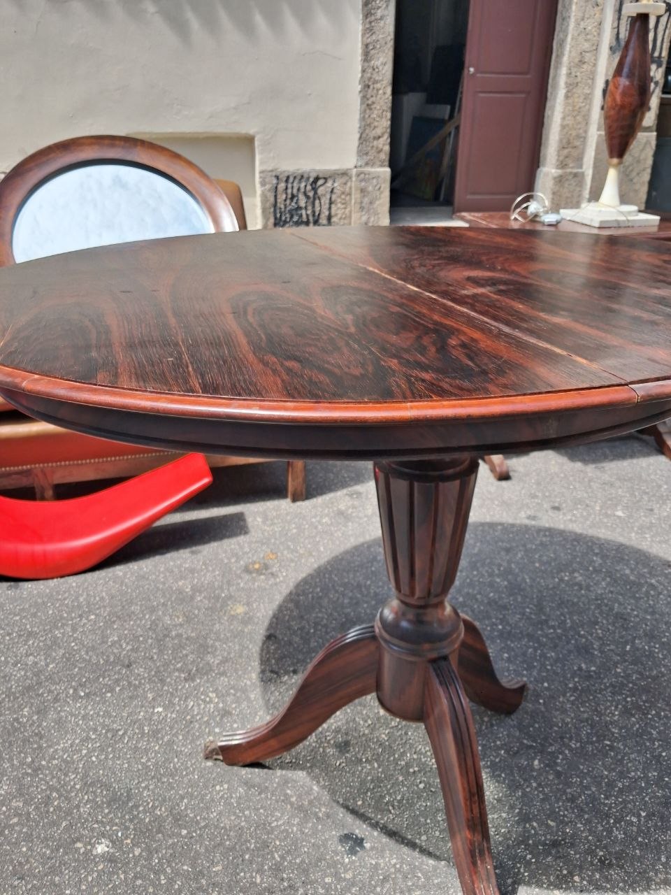 Mesa de Jantar Redonda Dobrável em Madeira de Lei com pés torneados 