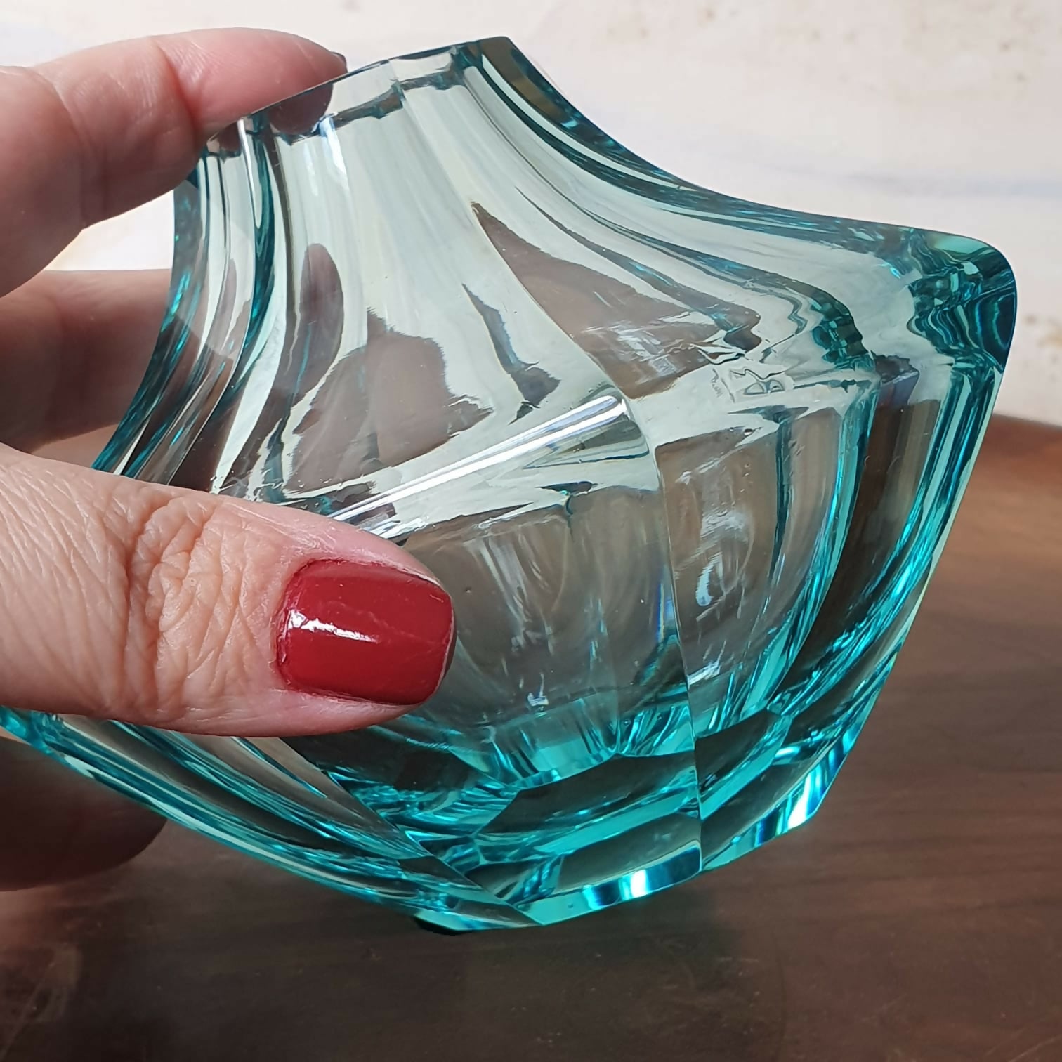 Vaso solifleur em cristal pesado verde água.