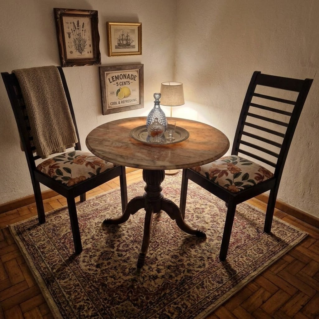 Mesa redonda com mármore 82cm