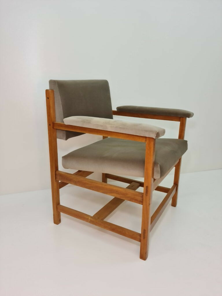 Poltrona anos 70 em freijó e estofado em veludo (restaurada)