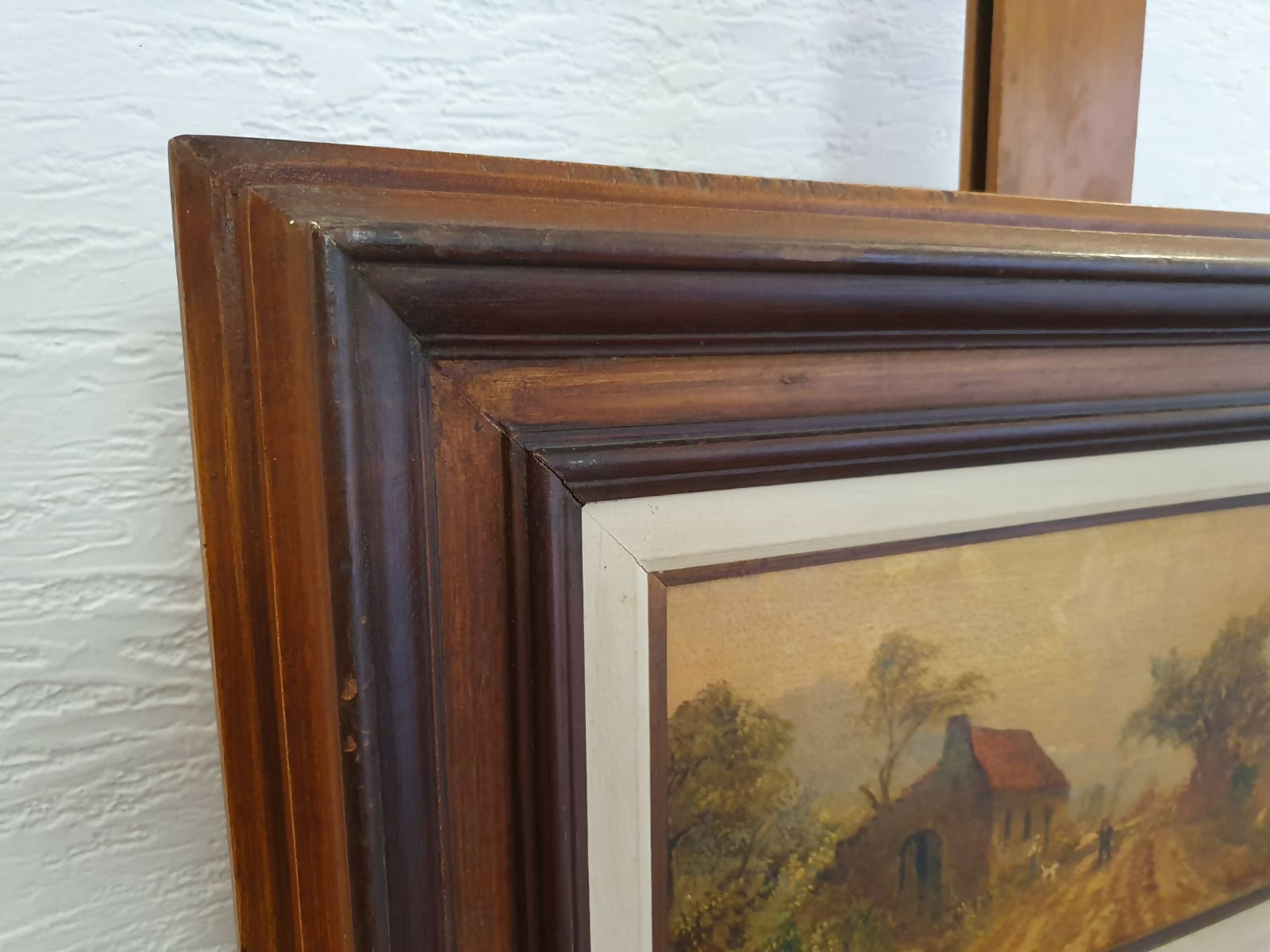 Quadro pintura, óleo sobre.madeira, representando paisagem rural de antiga casa à beira da estrada, de Sandro Moretti.