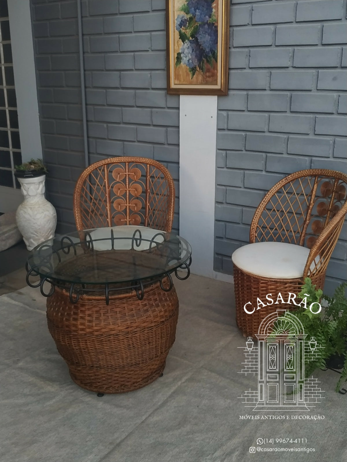 Conjunto Mesinha + Par de poltronas rattan