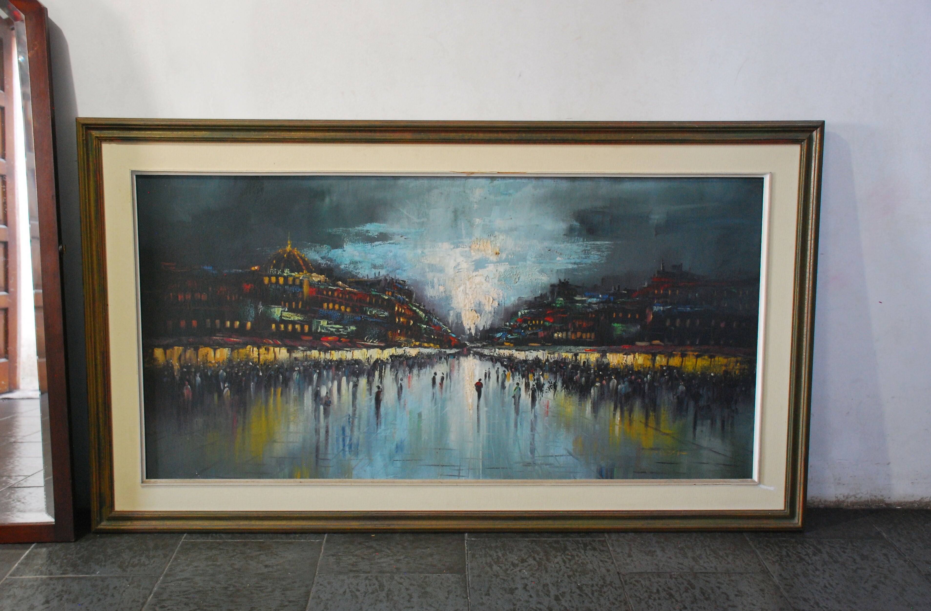 quadro oleo sobre tela anos 70 - 1,40 x 70 , moldura 1,63 x 0,93