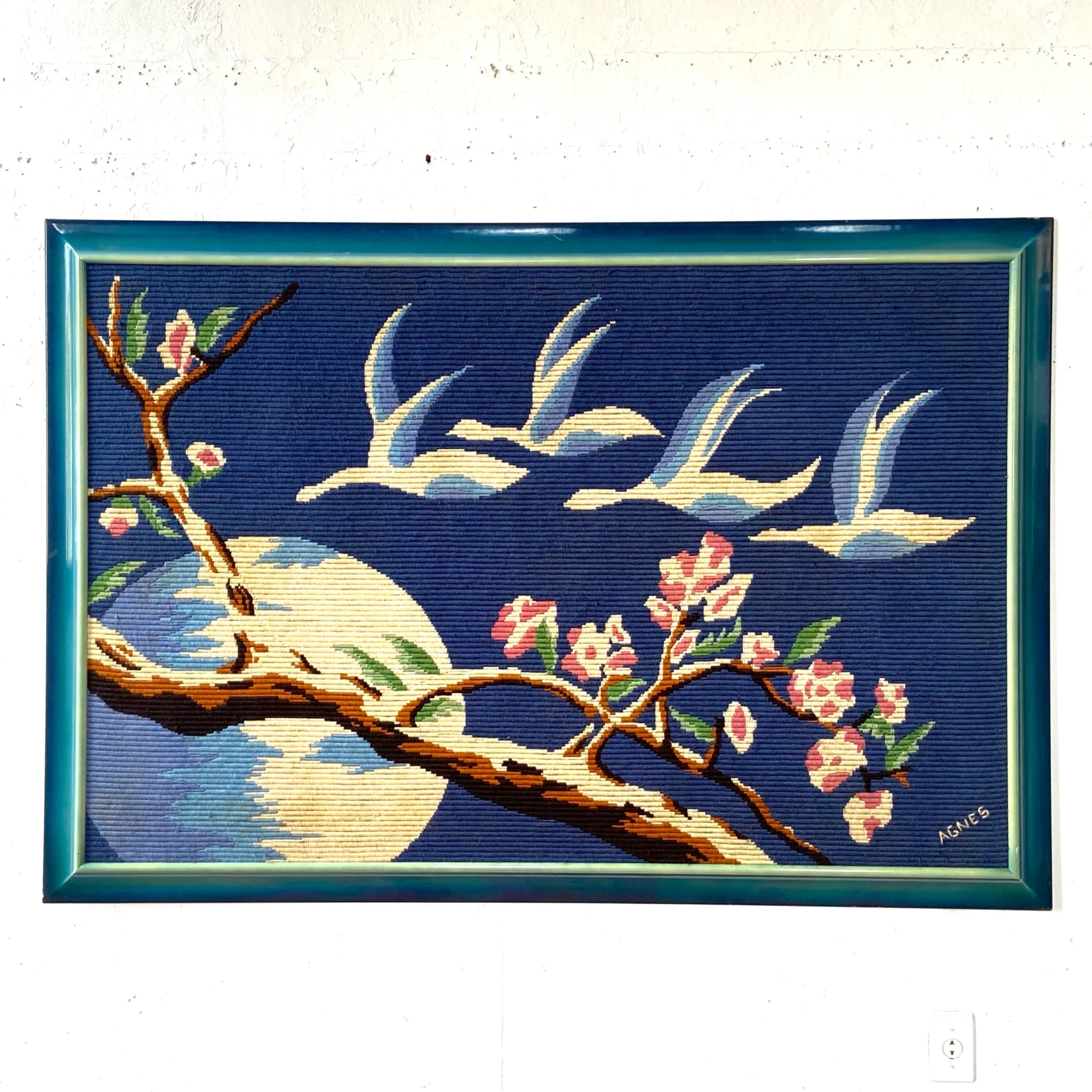 Tapeçaria vintage com pássaros e flores 