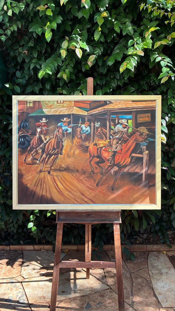 Quadro Pintura Óleo sobre Tela - Cena do Velho Oeste