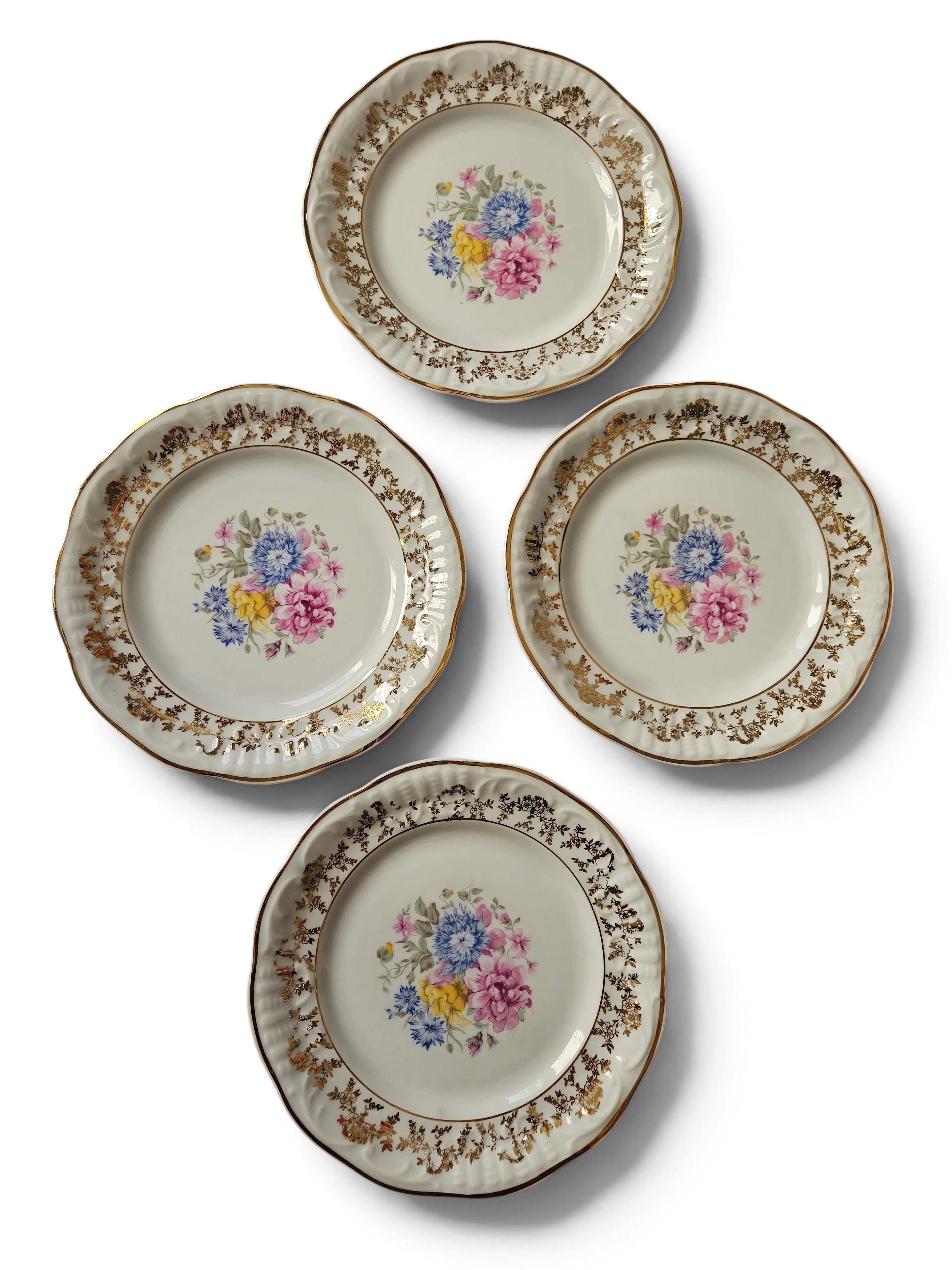 Pratos de sobremesa Porcelana  Schimdt Rio do Testo - Anos 40/50 (Raridade) - 4 unidades