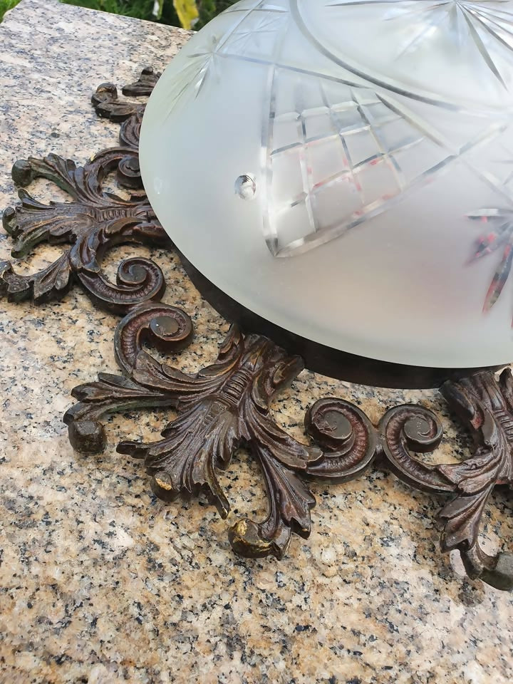 Trio de Plafons Antigos em Bronze e Cristal Lapidado (Anos 50/60)