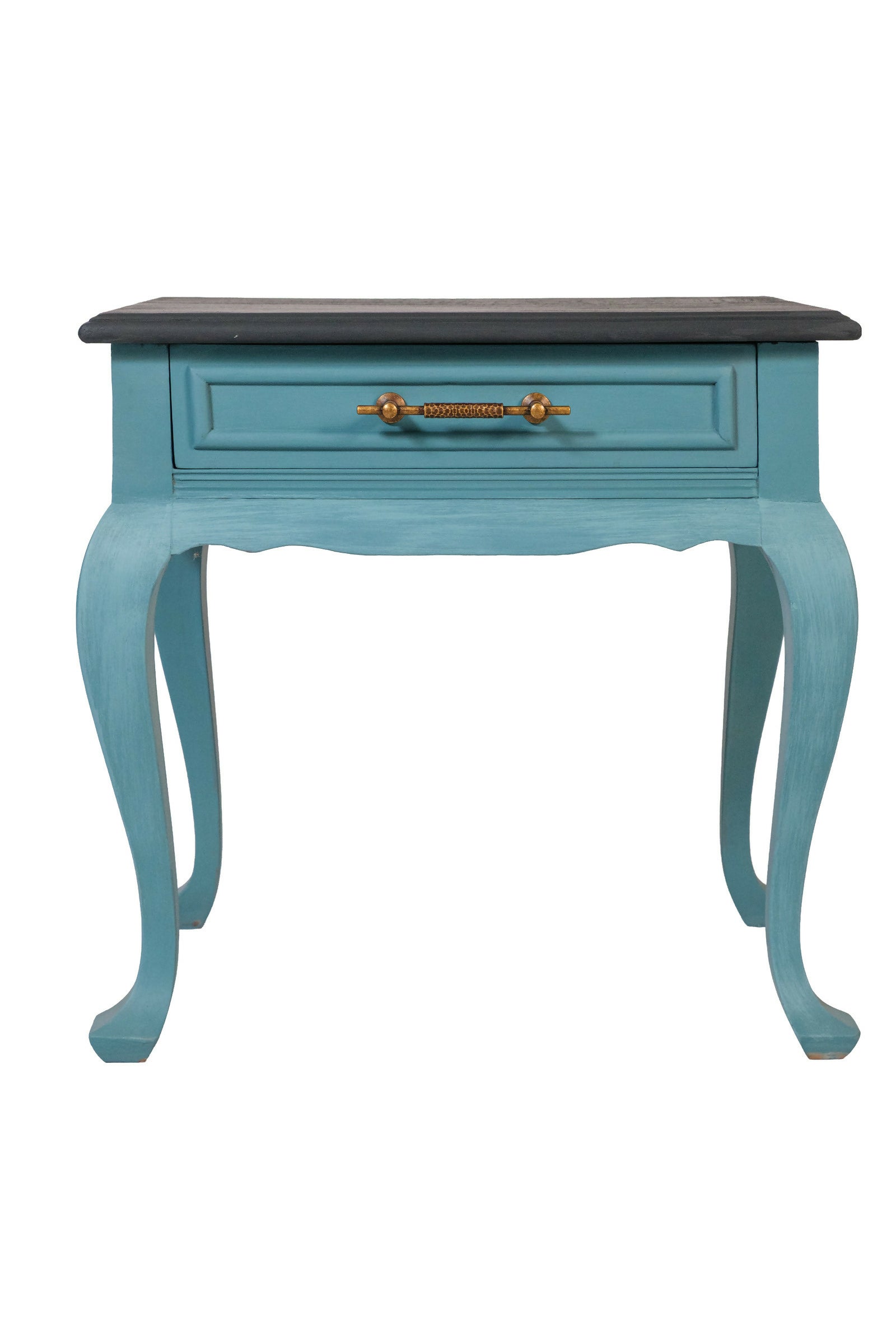 Mesa Lateral restaurada azul e preta - madeira maciça