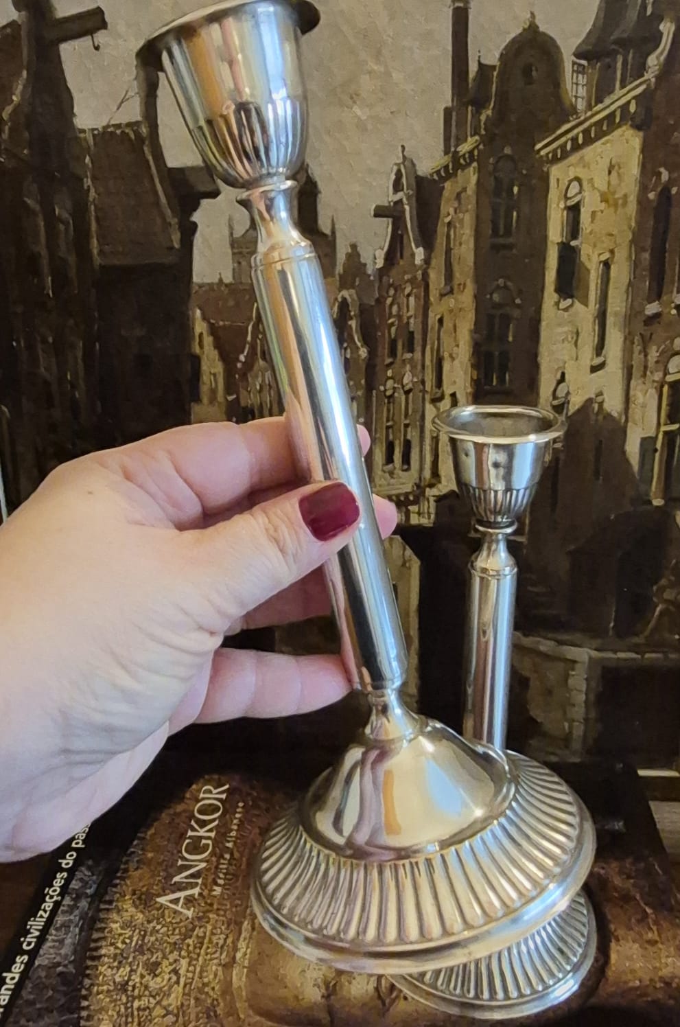 Par de castiçais em metal espessurado à prata vintage Eberle. Otimo estado,  ótimo banho.