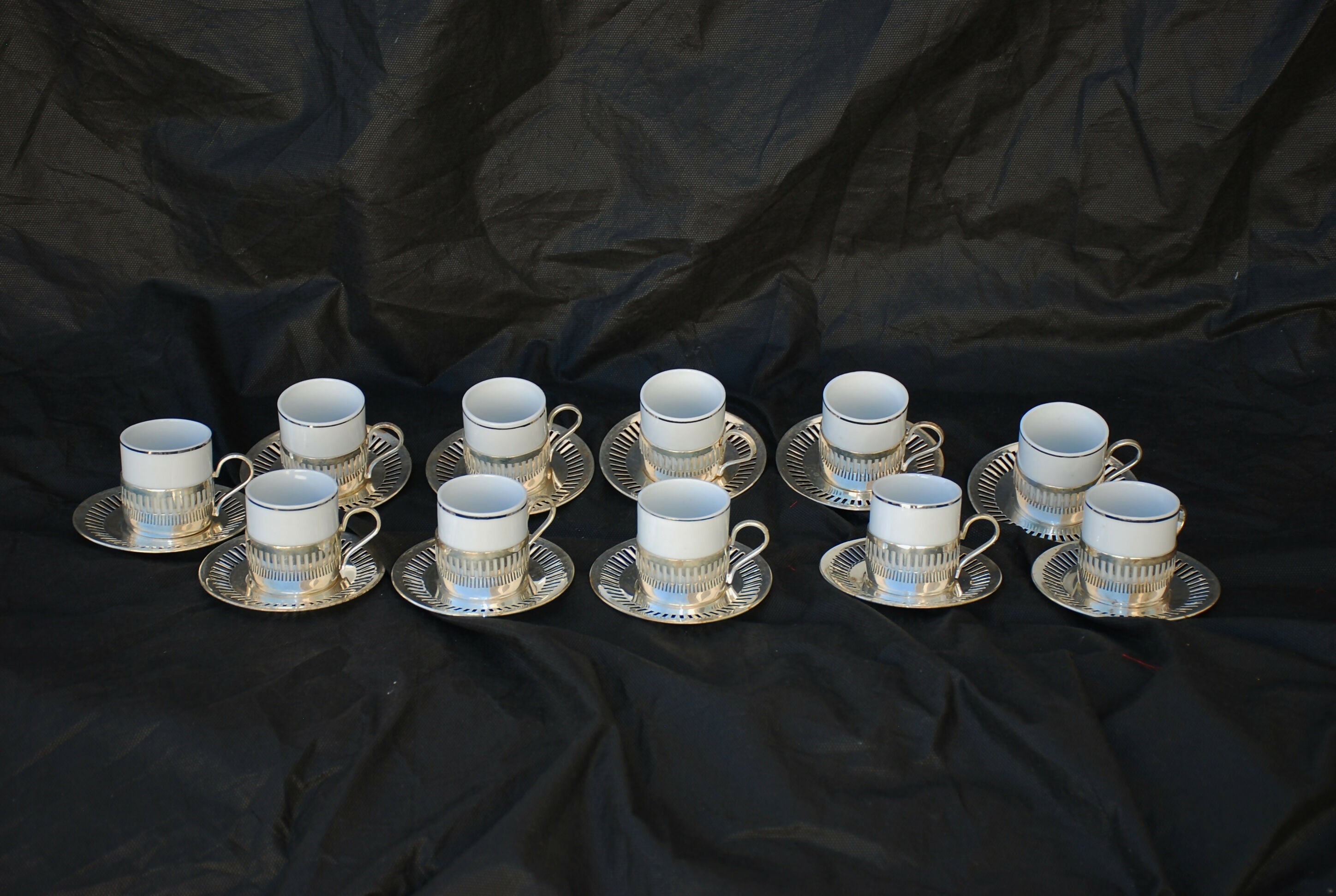 conjunto de cafe pozzani , decada 50 - 60 , suporte prata 11 pçs