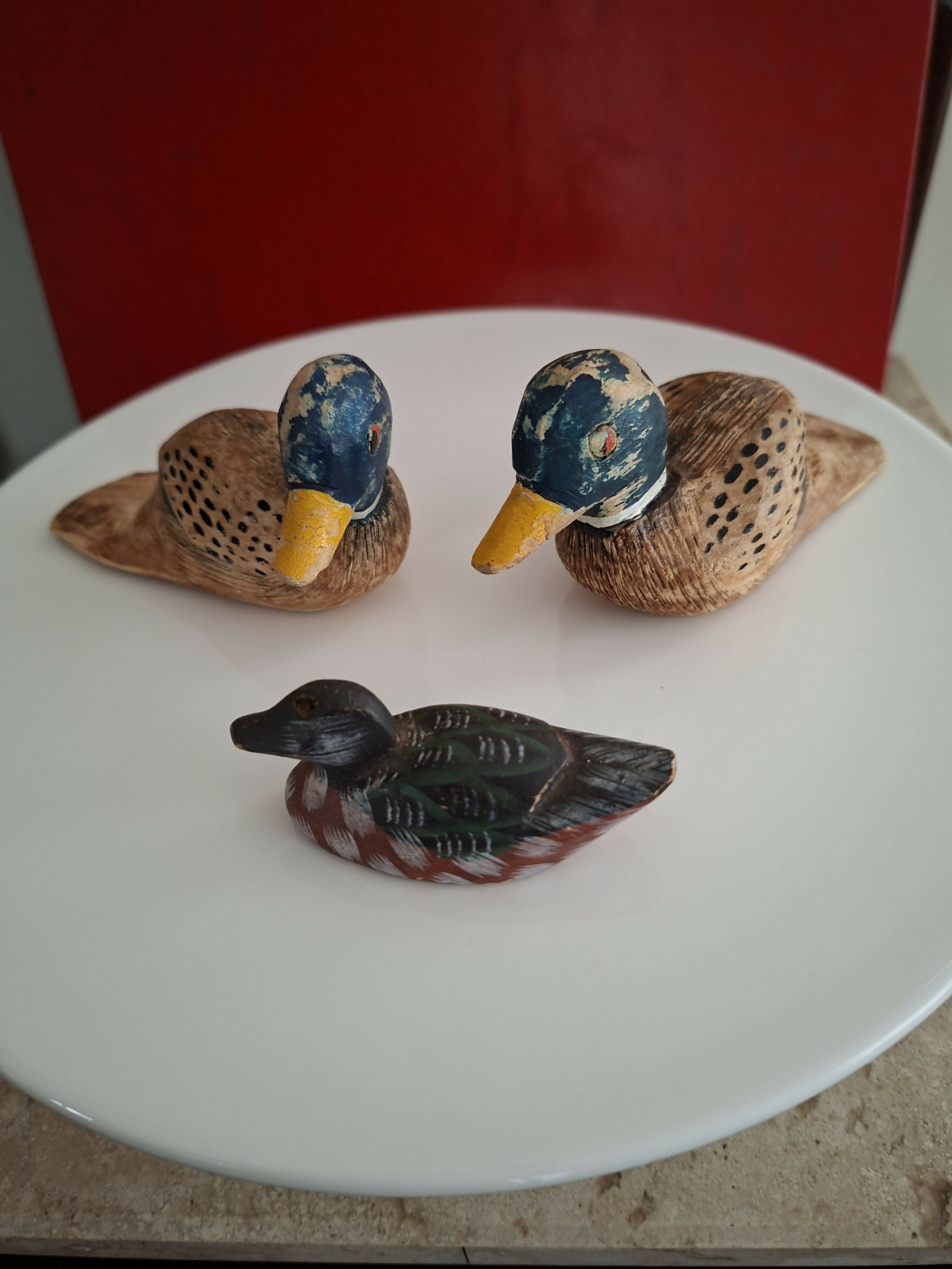 Família de Patos esculpidos em madeira