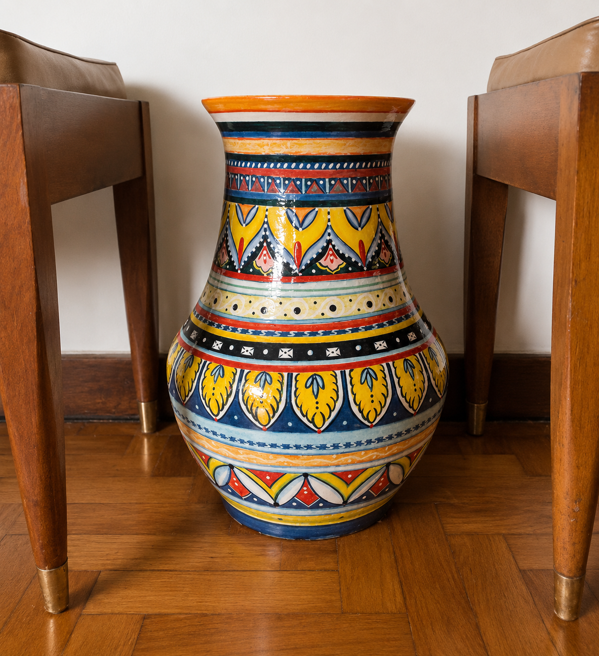 Vaso decorativo em cerâmica policromada com pintura feita à mão (DMCPS_581)
