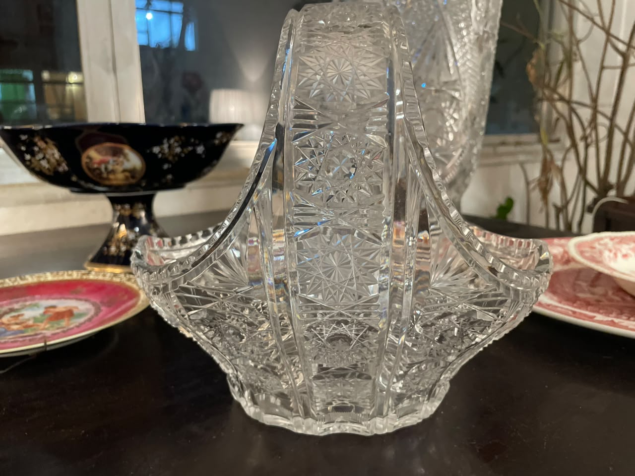 Grande cesta em cristal lapidado