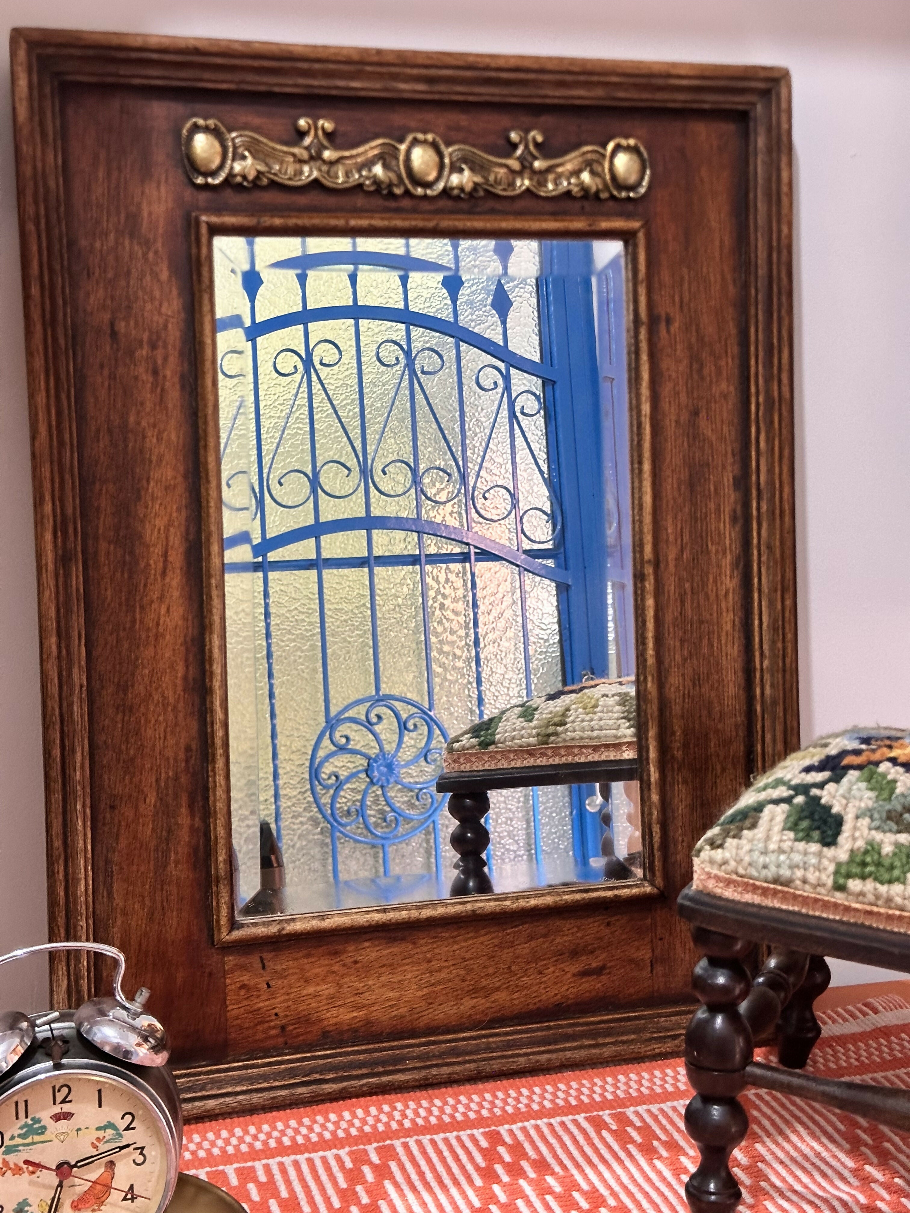 Espelho vintage em cristal bisote e madeira rústica ao estilo Farm House