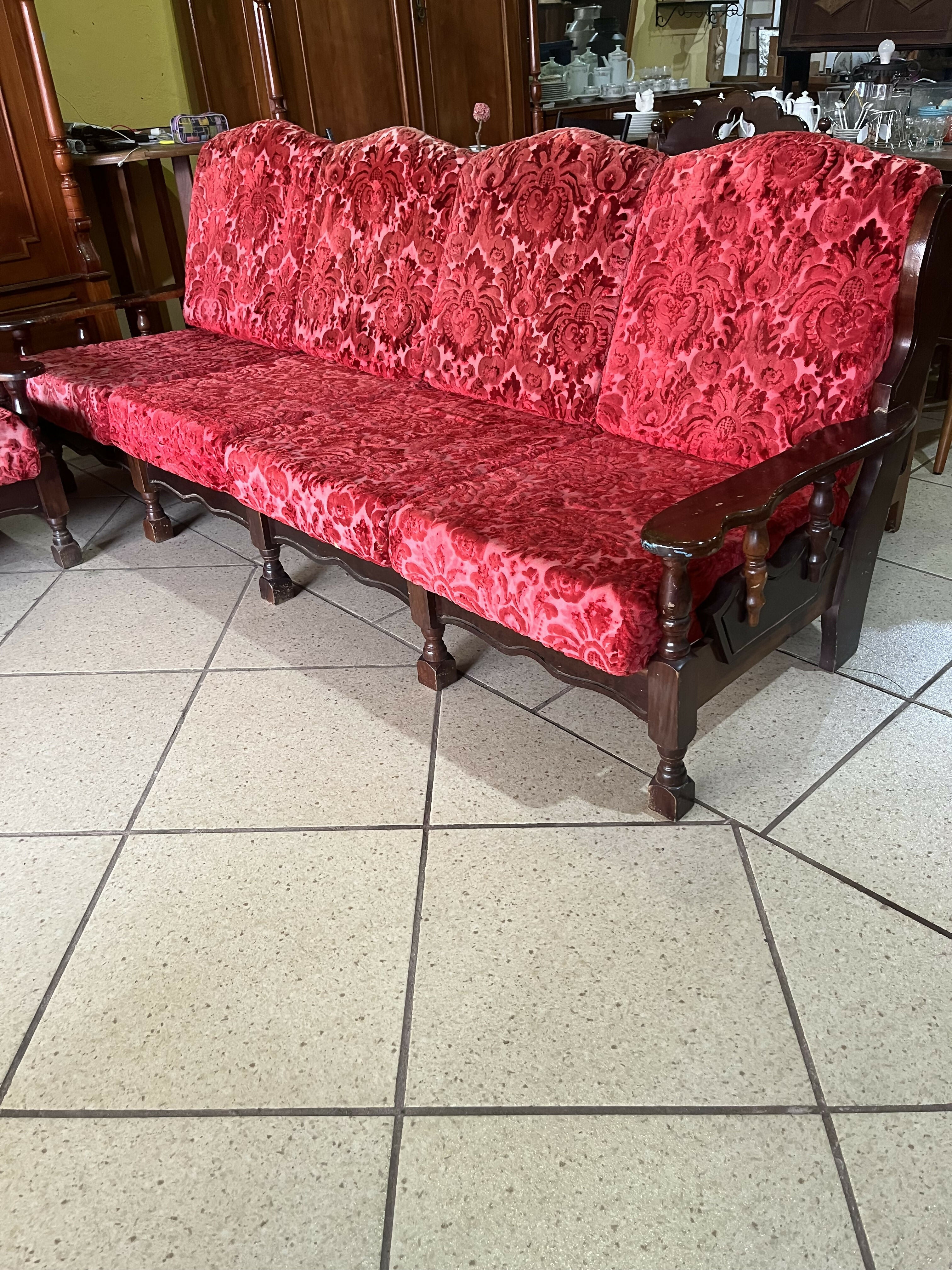 JOGO DE SOFÁ DE IMBUIA COM 2 POLTRONAS