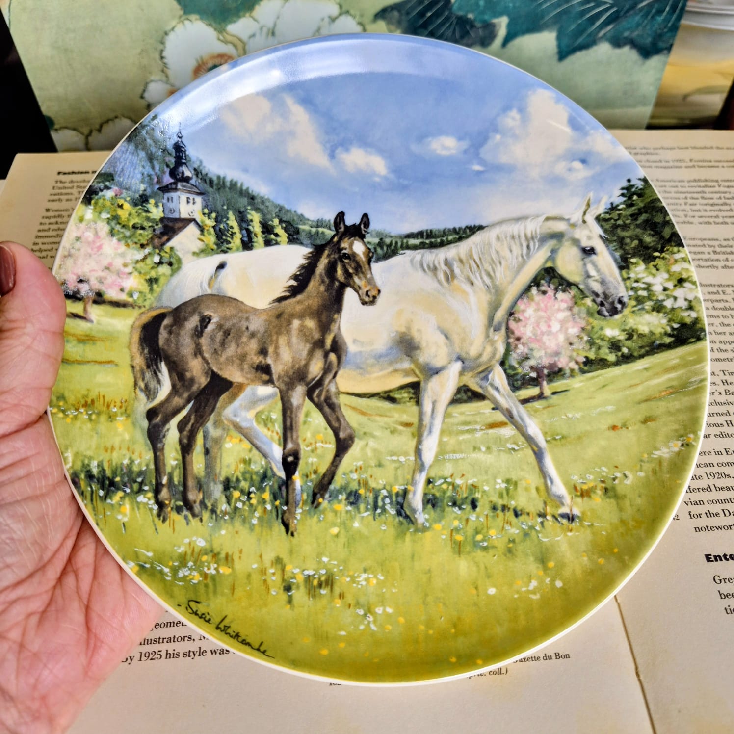 Coleção de 3 Pratos decorativos em  porcelana vintage inglesa Spode, da coleção The Noble Horse