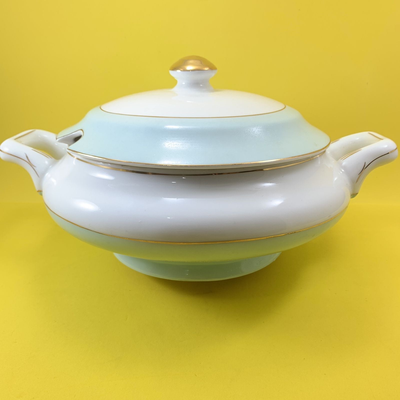 Jogo de Jantar Porcelana Mauá com friso azul claro - Déc.1950