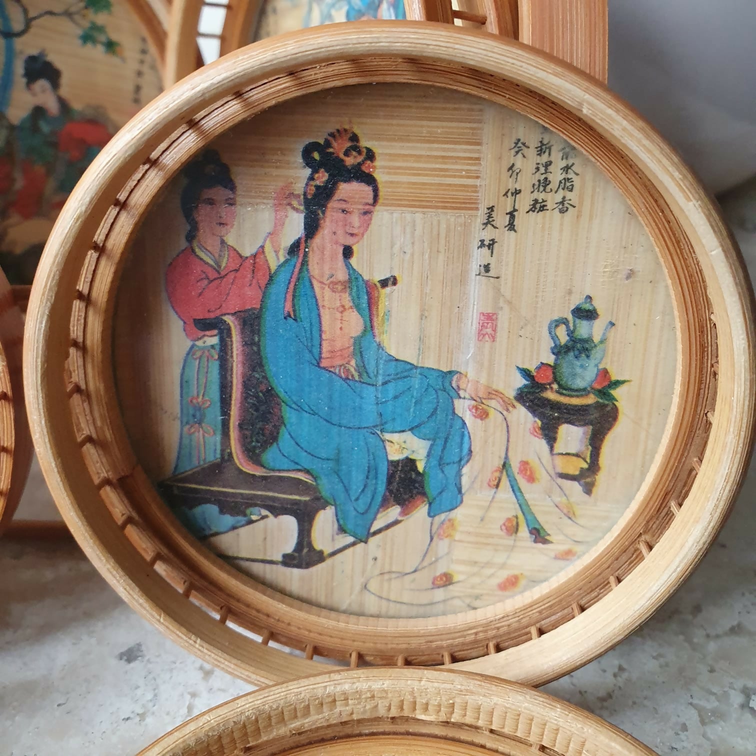 Raro conjunto de porta copos em bambu em incrível trabalho artesanal japonês.