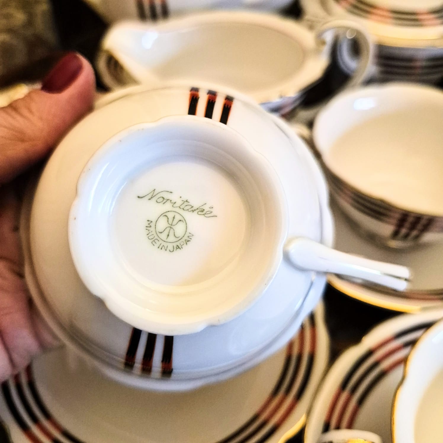 Lindíssimo jogo de chá antigo,  anos 30, em porcelana japonesa Noritake.  Incrível padrão xadrez Art Decó