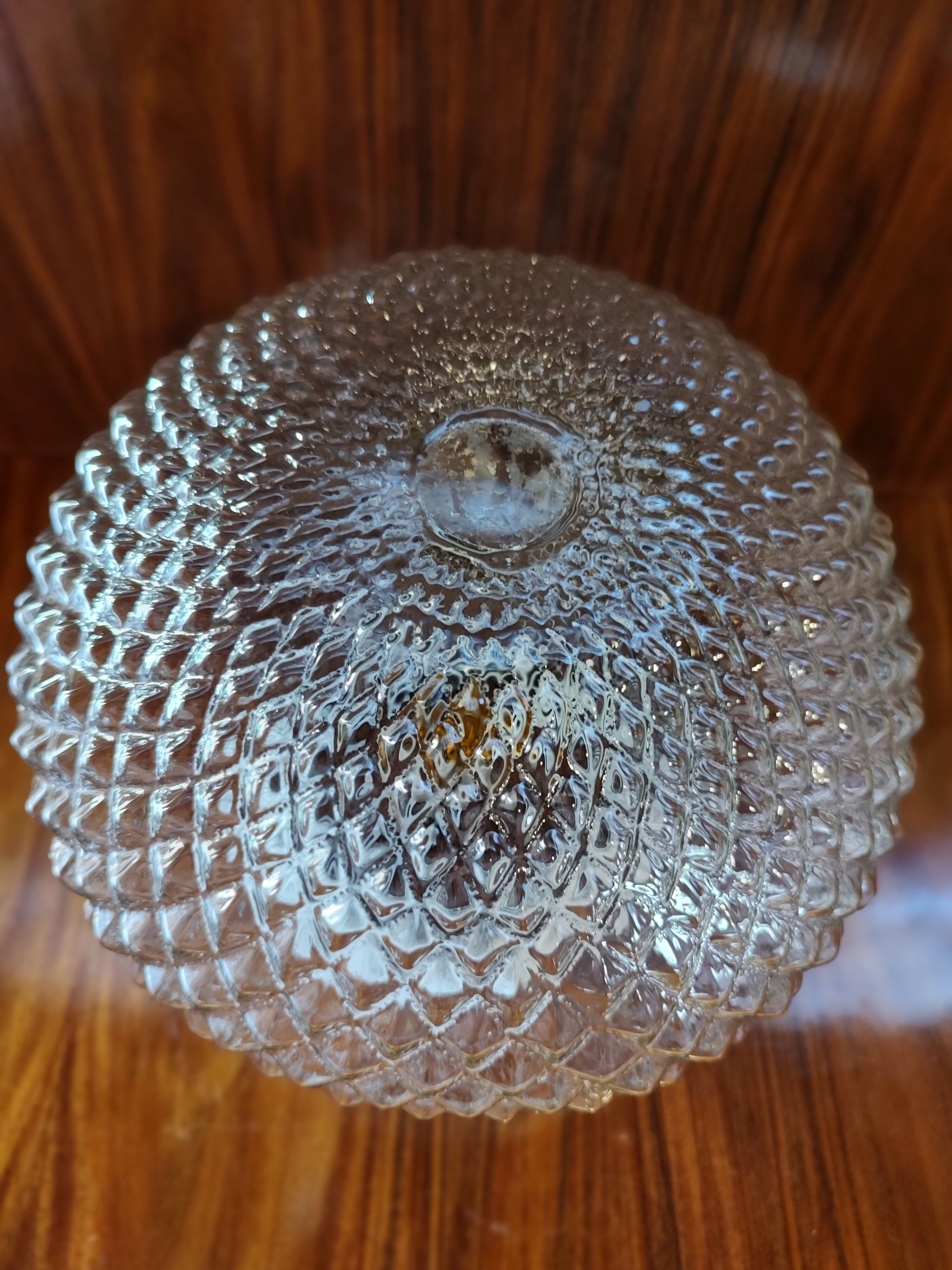 Luminária / Plafon de teto em vidro bico de Jaca em forma de vaso bojudo