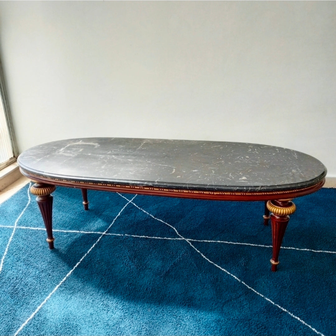 MESA DE CENTRO OVAL FRANCESA ANOS 50 COM TAMPO EM GRANITO 