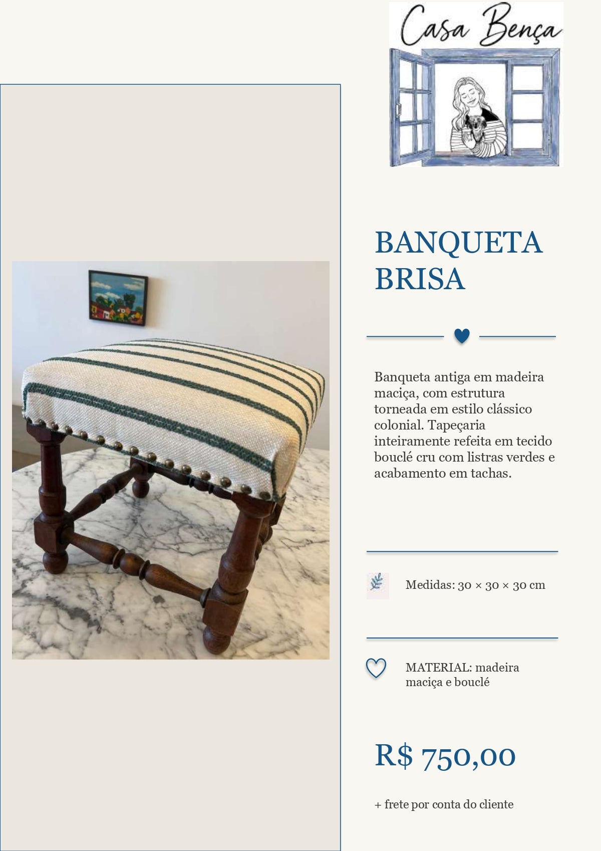 Banqueta descansa pés em tecido listrado - Banqueta "Brisa"