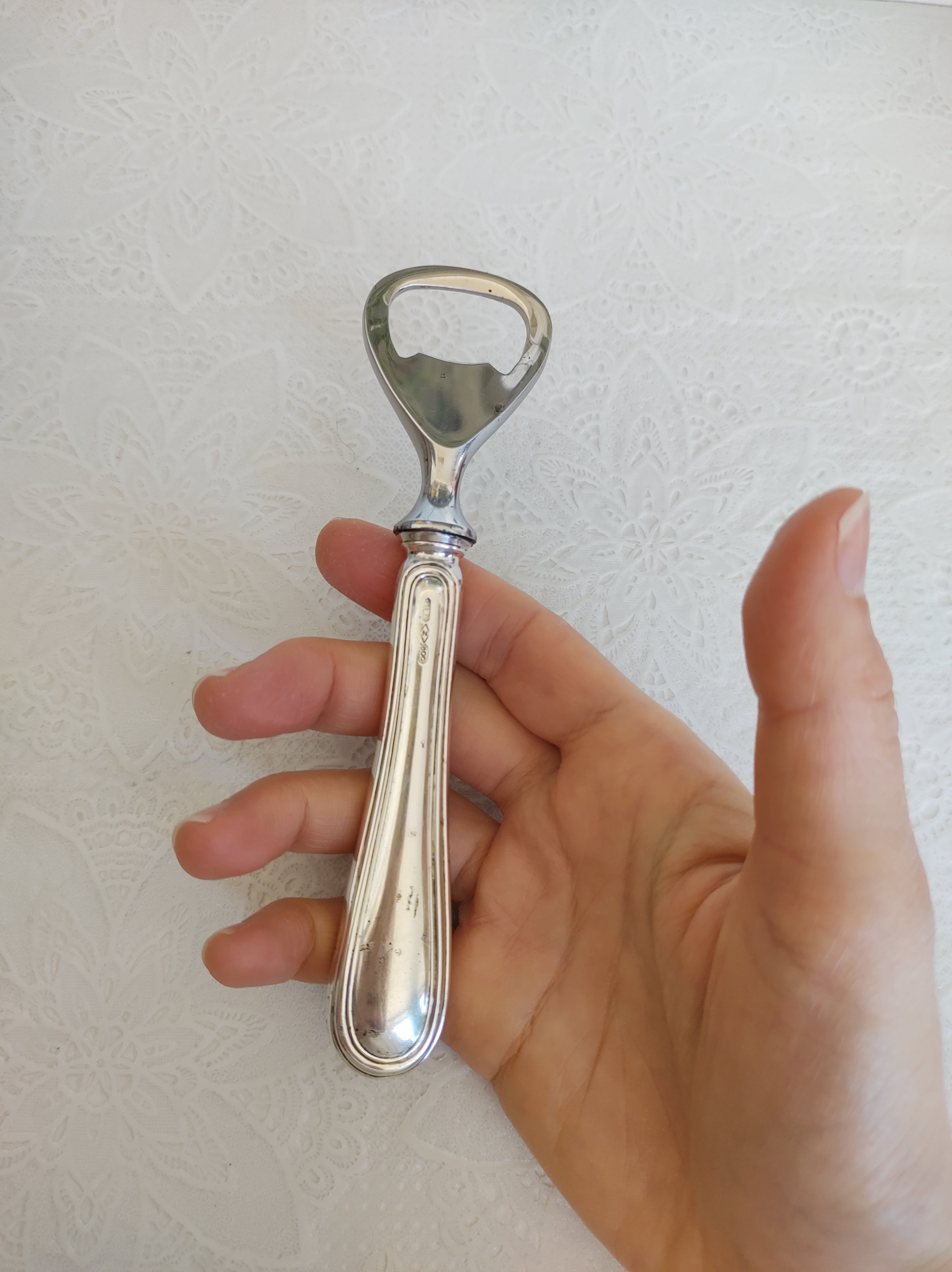 Abridor de garrafa com cabo em prata- Vintage