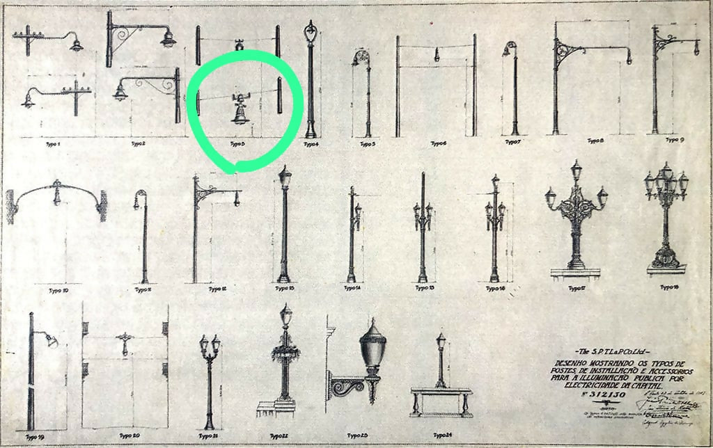 Luminária pendente década de 30 das ruas de São Paulo