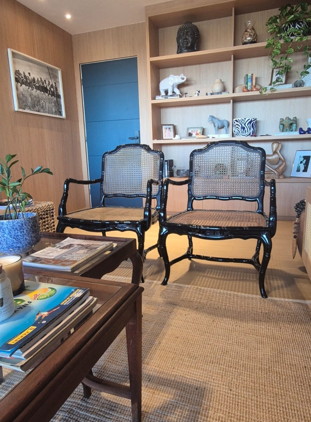 Cadeira icônica IMI laqueada em preto com palha natural ( 4 cadeiras) Faux Bamboo