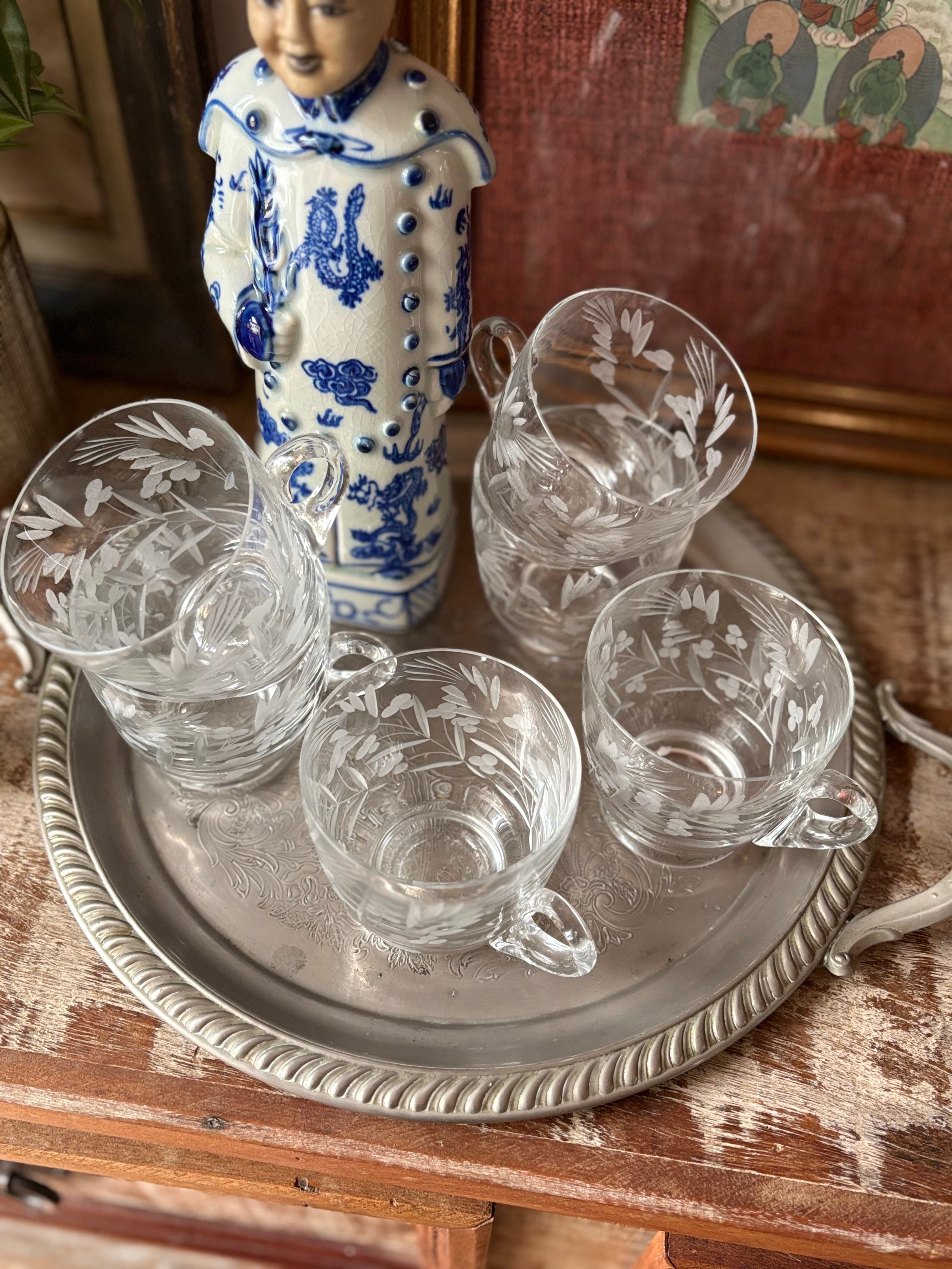 Conjunto 6 xícaras de cristal para ponche ou chá