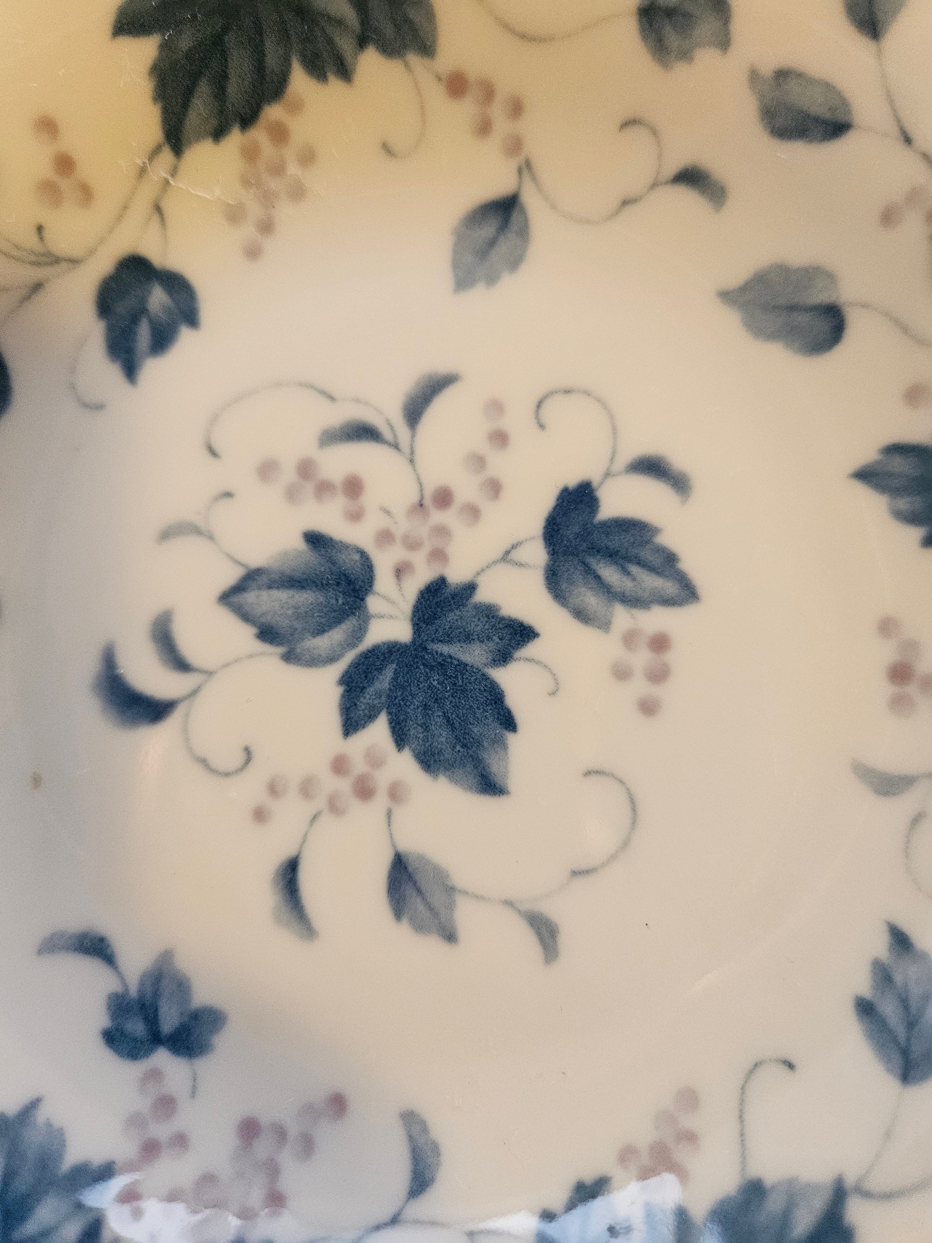 Prato de Porcelana Japonesa Gihou - Estampa Botânica de Videira - Vintage