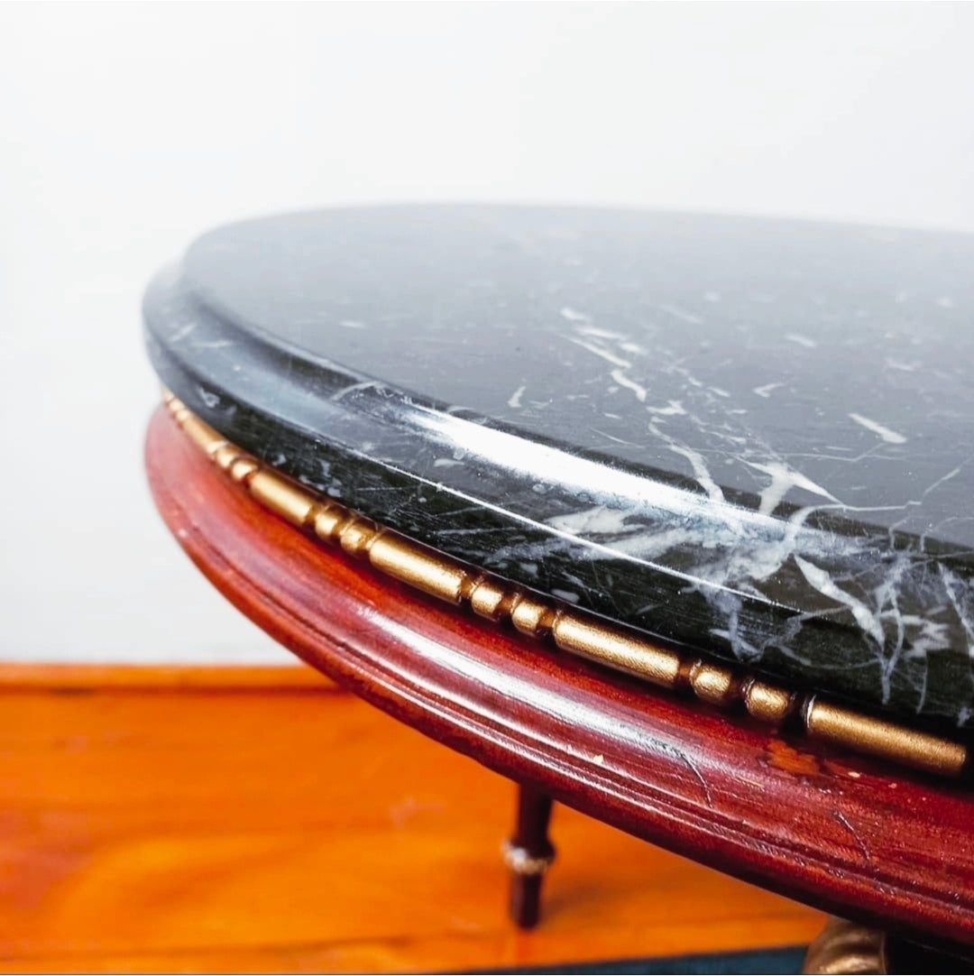 MESA DE CENTRO OVAL FRANCESA ANOS 50 COM TAMPO EM GRANITO 