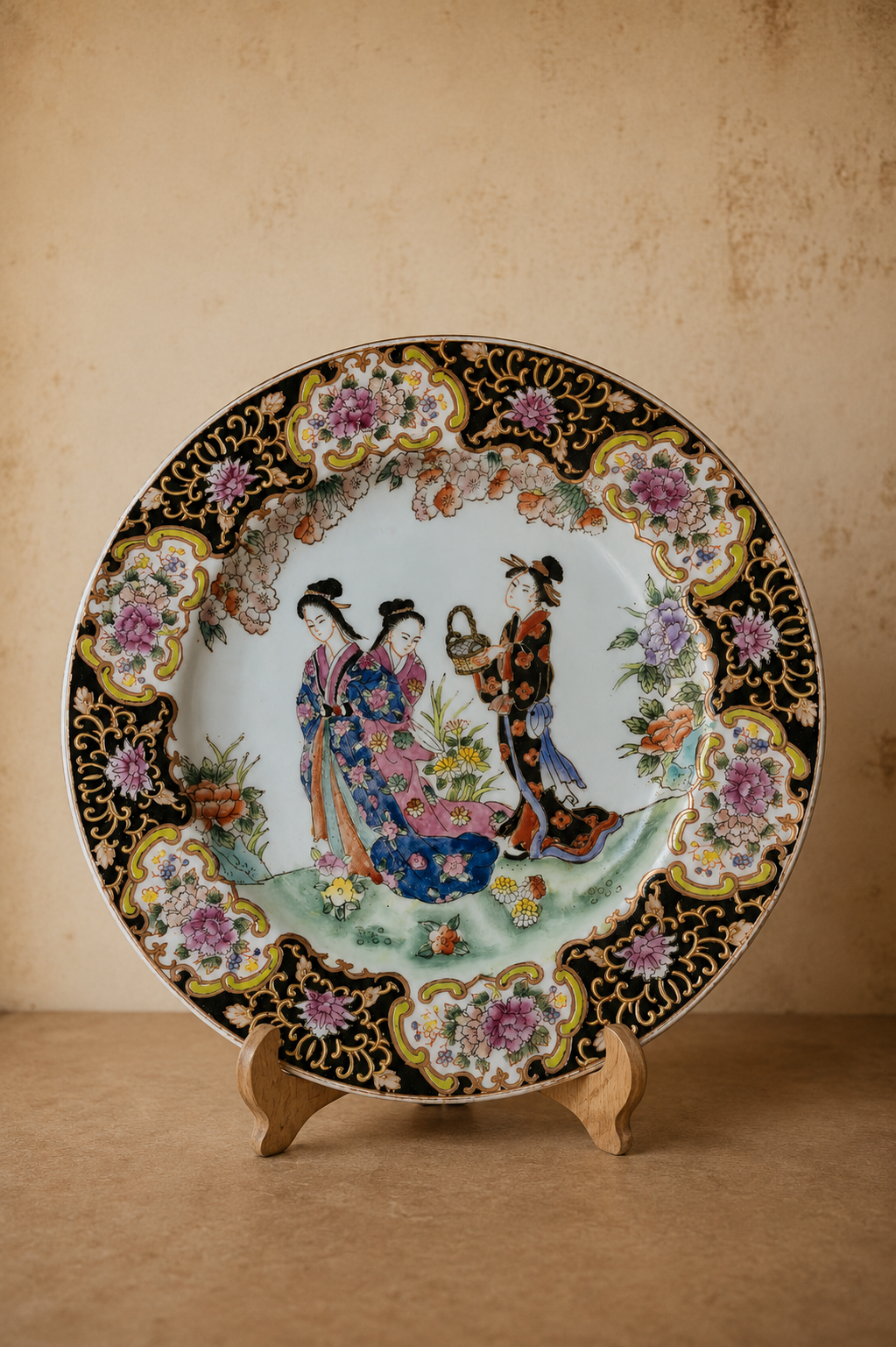 Prato decorativo oriental pintado à mão (DMCPS_280)