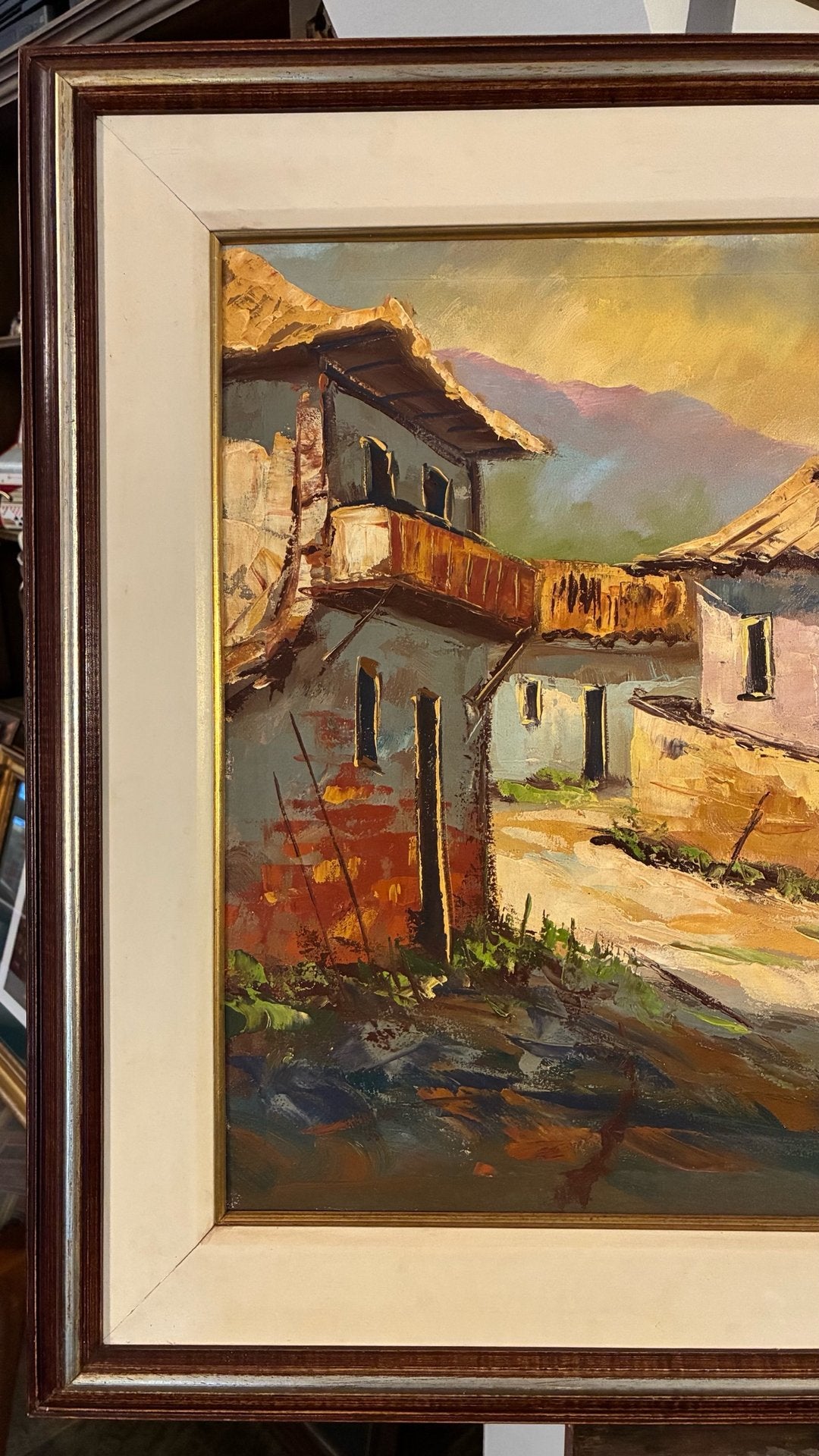 Quadro com Pintura a Óleo - Paisagem Urbana Colonial Brasileira