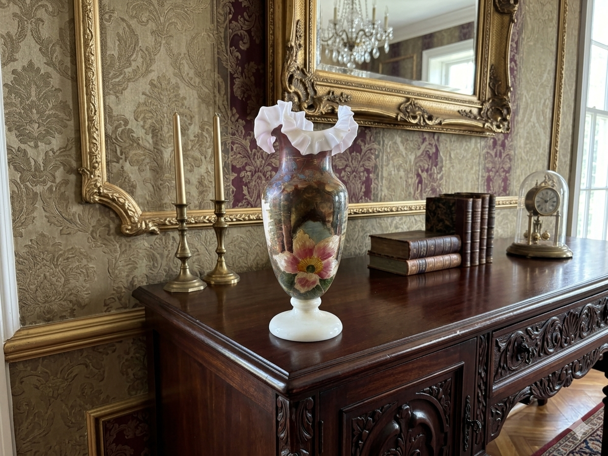 Vaso de opalina com pintura de flor 
