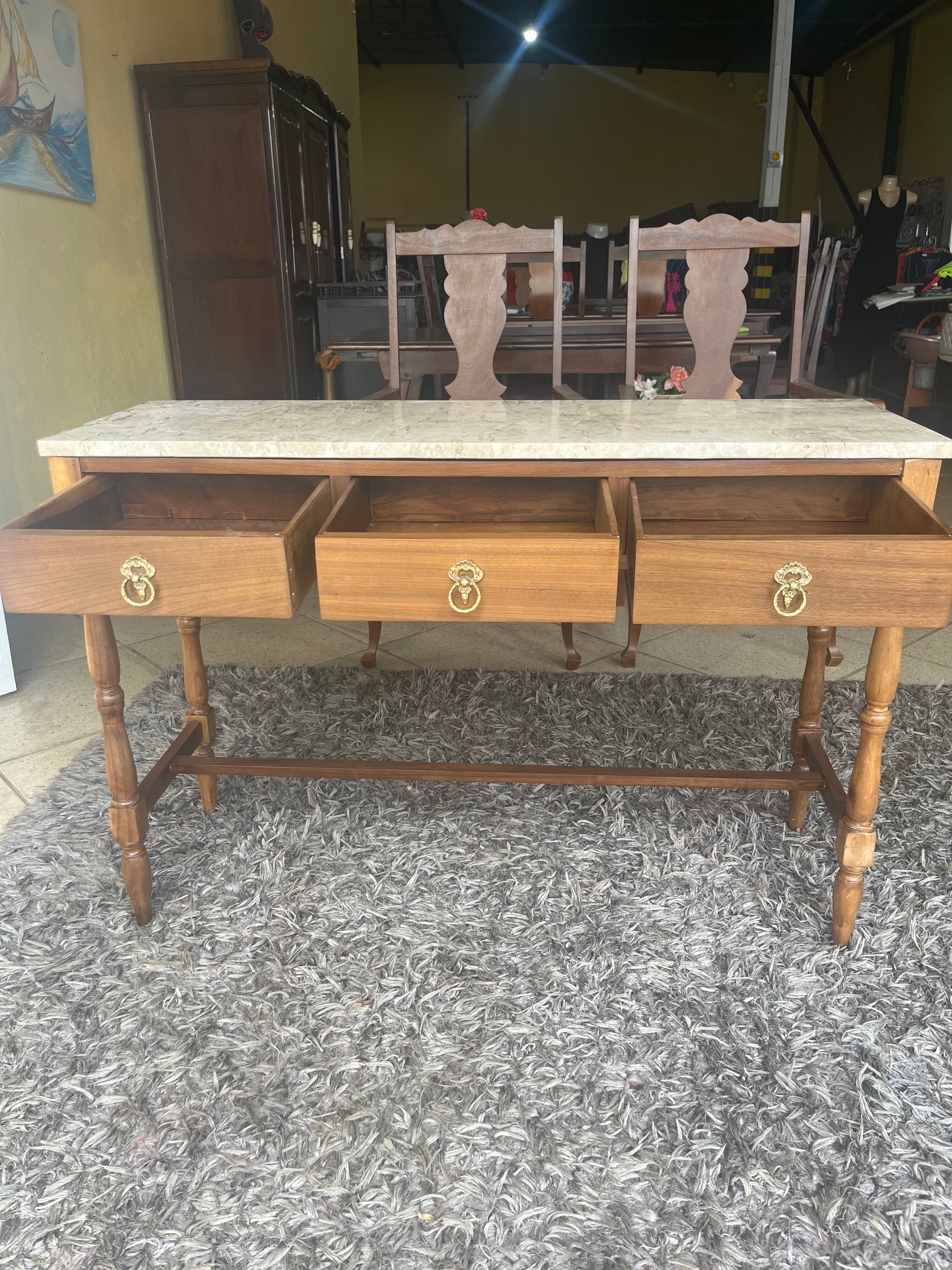 APARADOR/ESCRIVANINHA IMBUIA RESTAURADA COM PEDRA DE TRAVERTINO