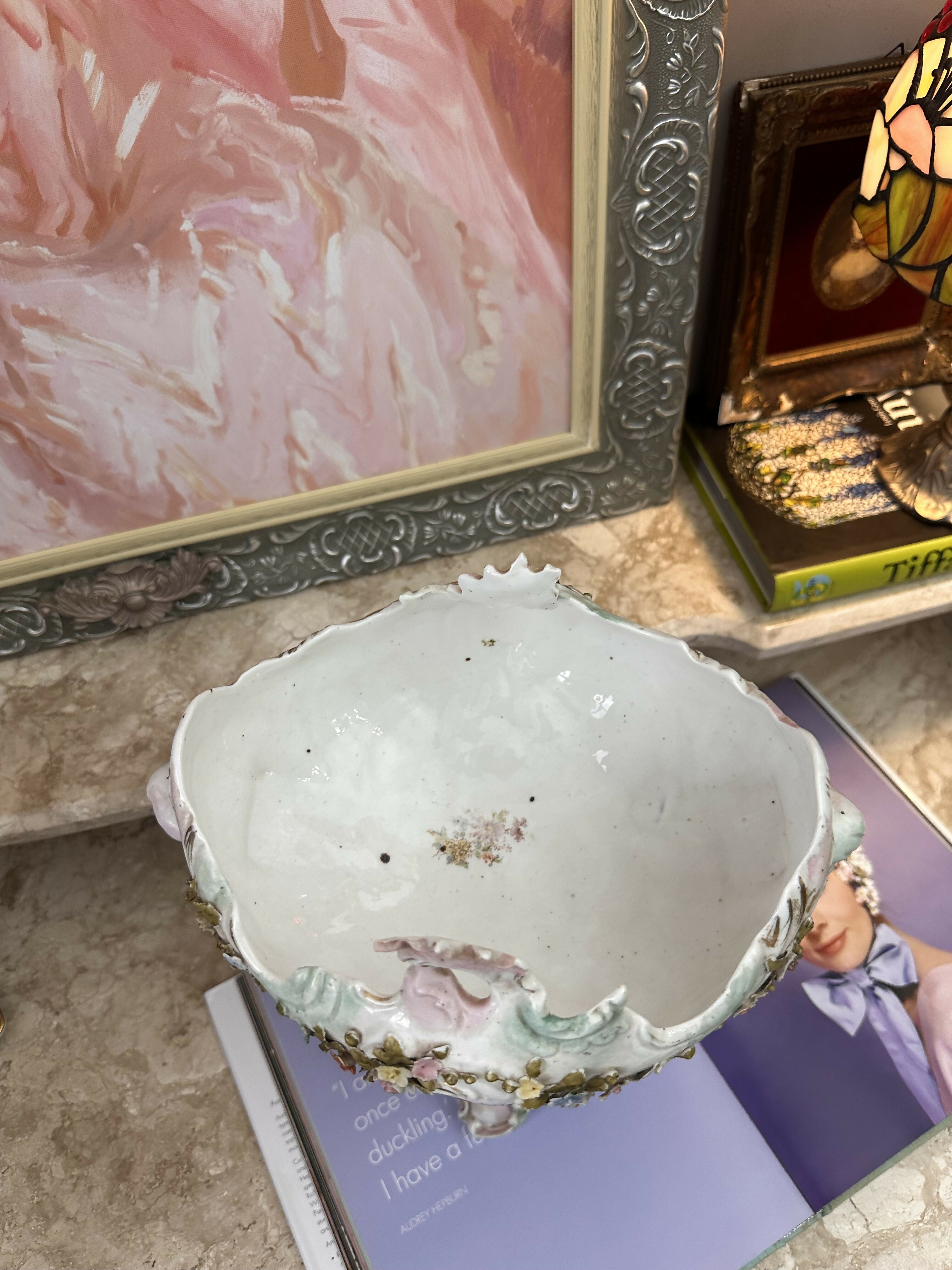 ANTIGO centro de mesa - porcelana Sitzendorf- estilo Dresden Peça central de mesa porcelana