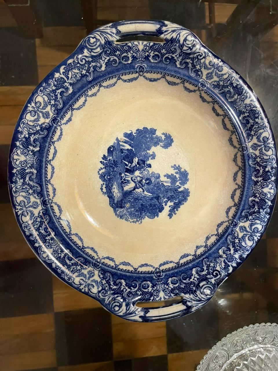 Fruteira em faiança inglesa Royal Doulton Cena Galante Azul