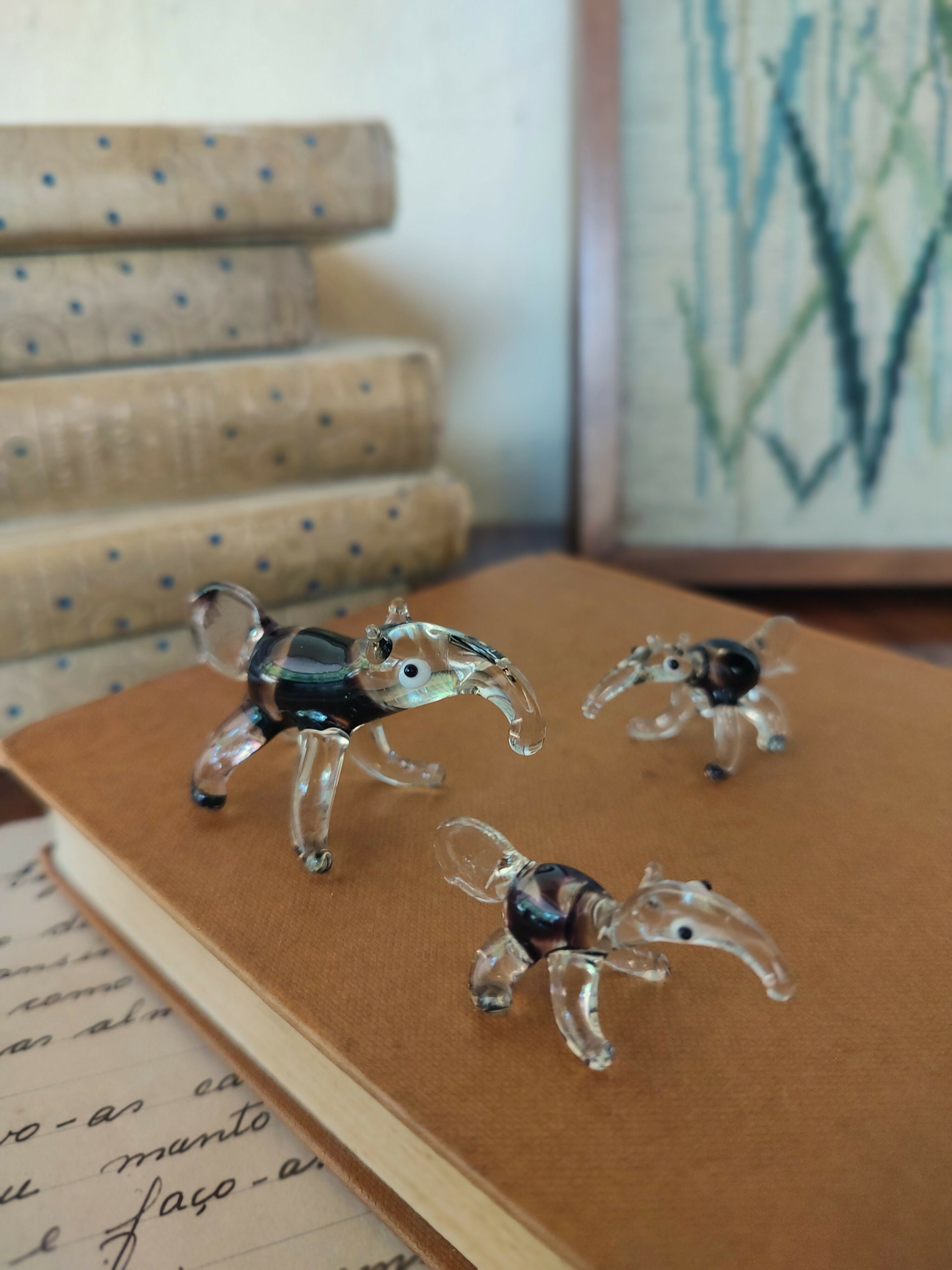 Trio de Miniaturas de Tamanduás modeladas em Murano