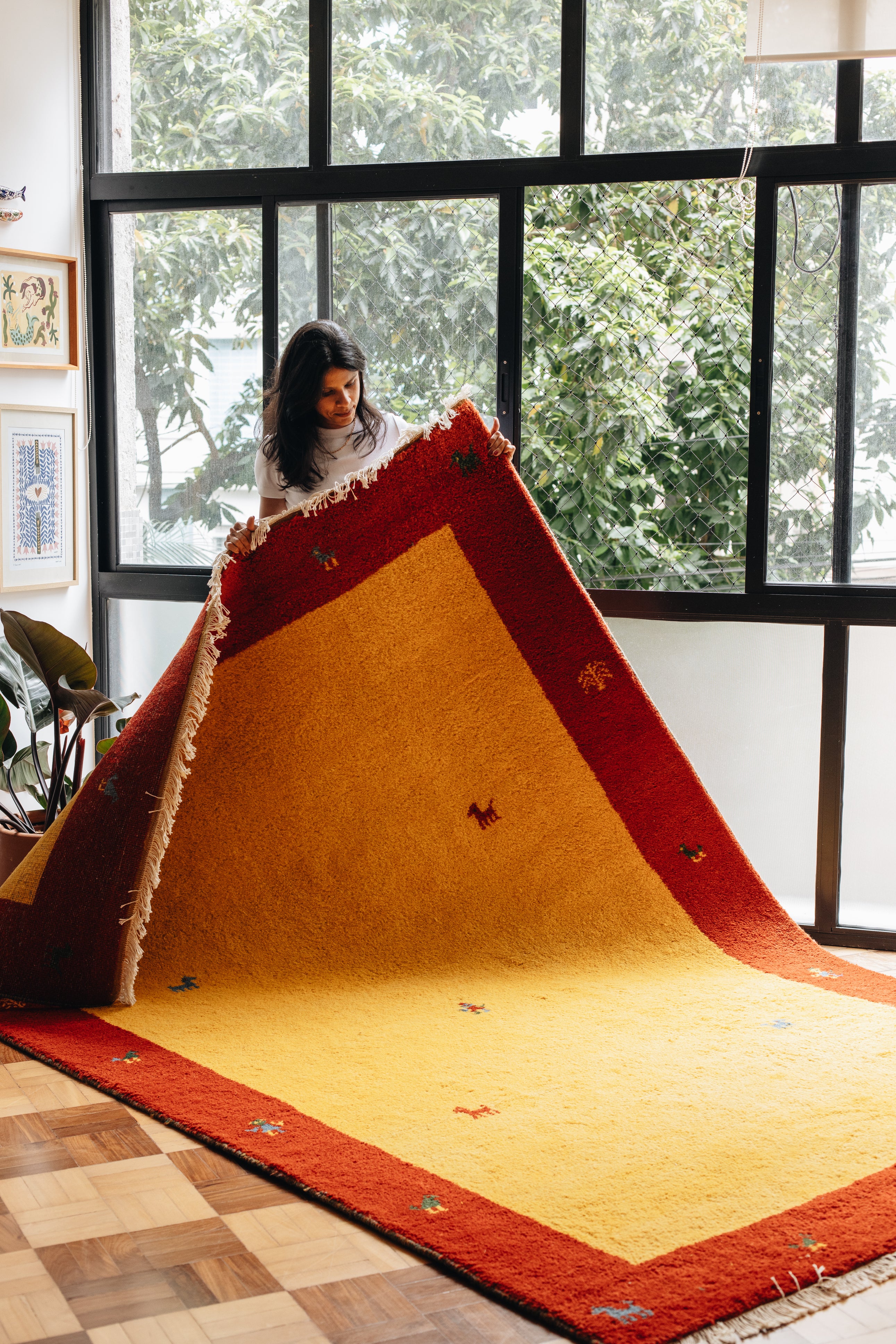Tapete Sol | 3,05m x 1,95m | Gabbeh em vermelho e amarelo