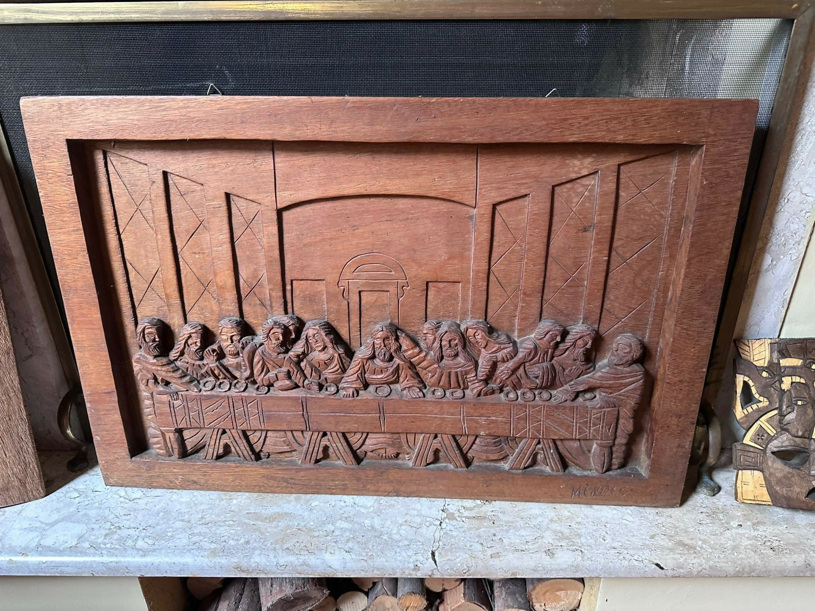 QUADRO SANTA CEIA madeira entalhado a mao