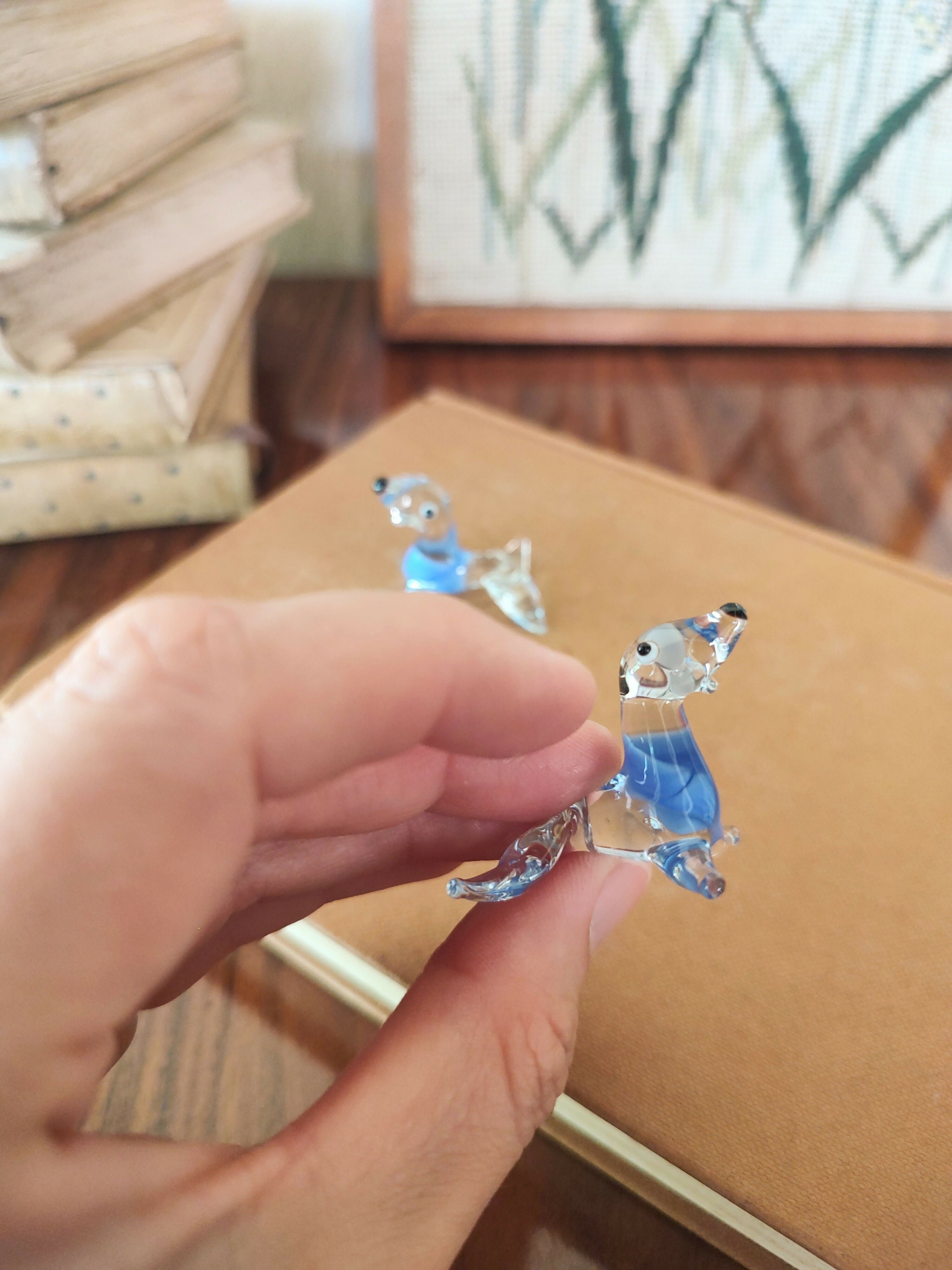 Par de Miniaturas de Focas modeladas em Murano