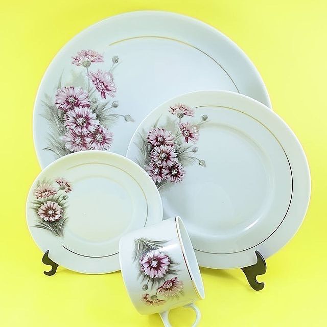 Jogo de chá com flores rosas, Porcelana Schmidt déc1980/1993