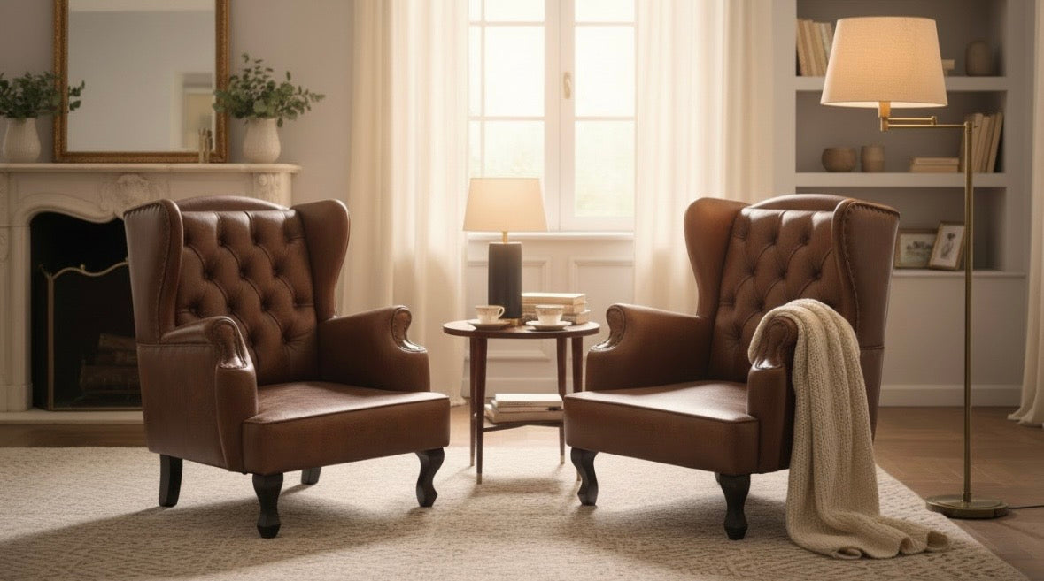 Par De Poltronas Clássicas Bergère em marrom Estilo Chesterfield Imperador Vintage retrô década 1970 a 1980