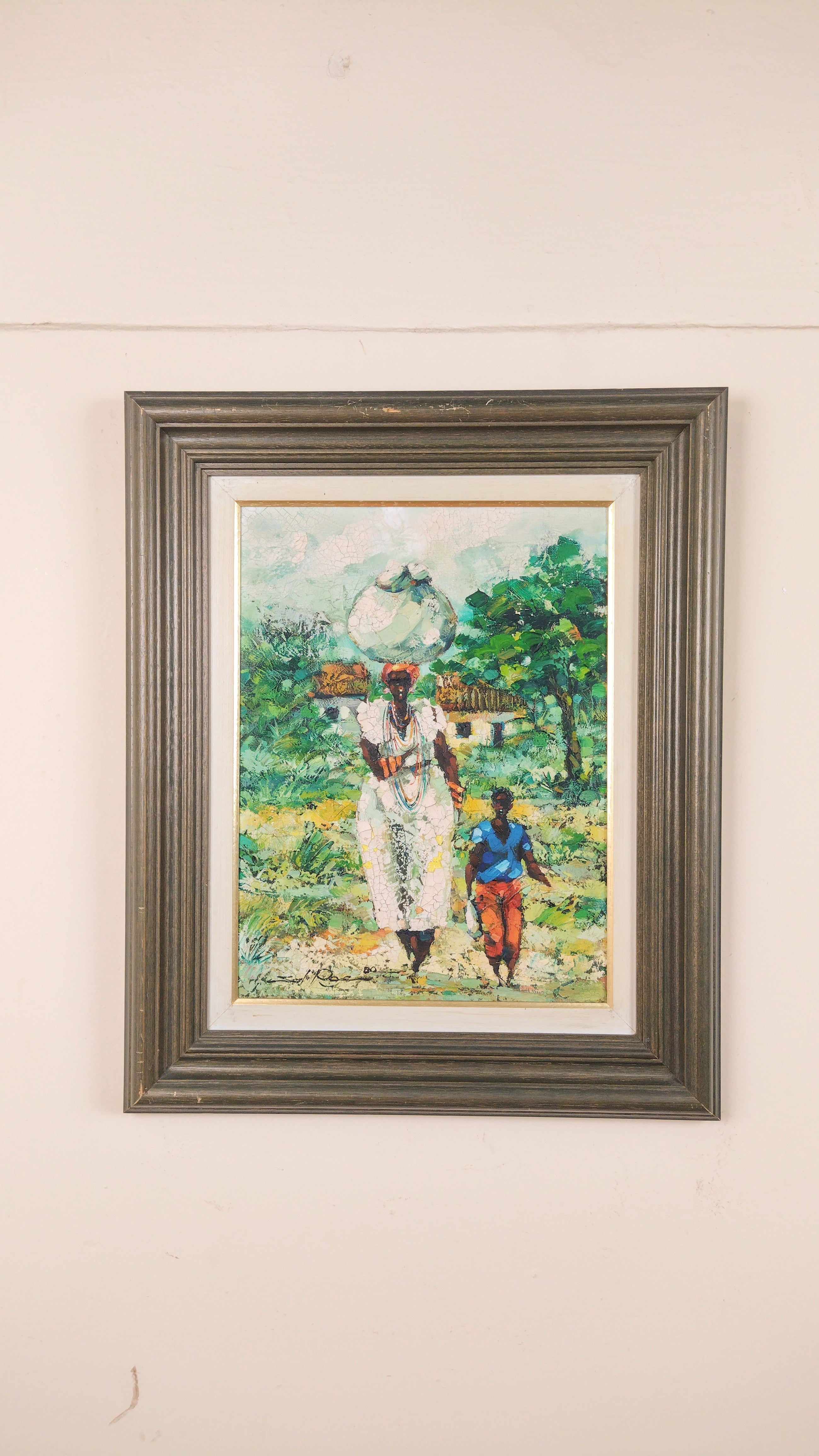 Quadro pintado à Mão “Mãe e Filho - 1980” (57cm X 47cm)