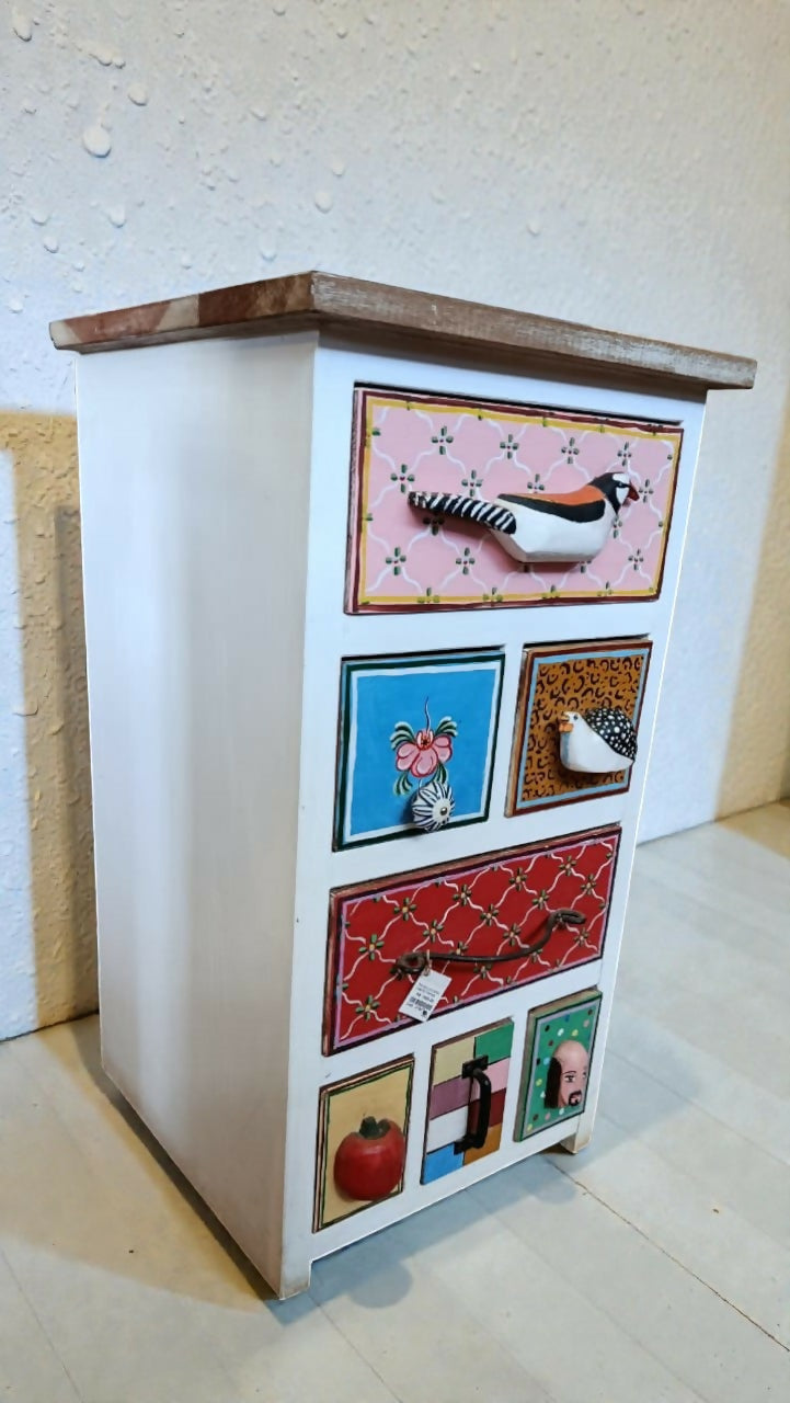 Mesa Lateral Alta em Madeira Nobre – Gavetas Pintadas à Mão